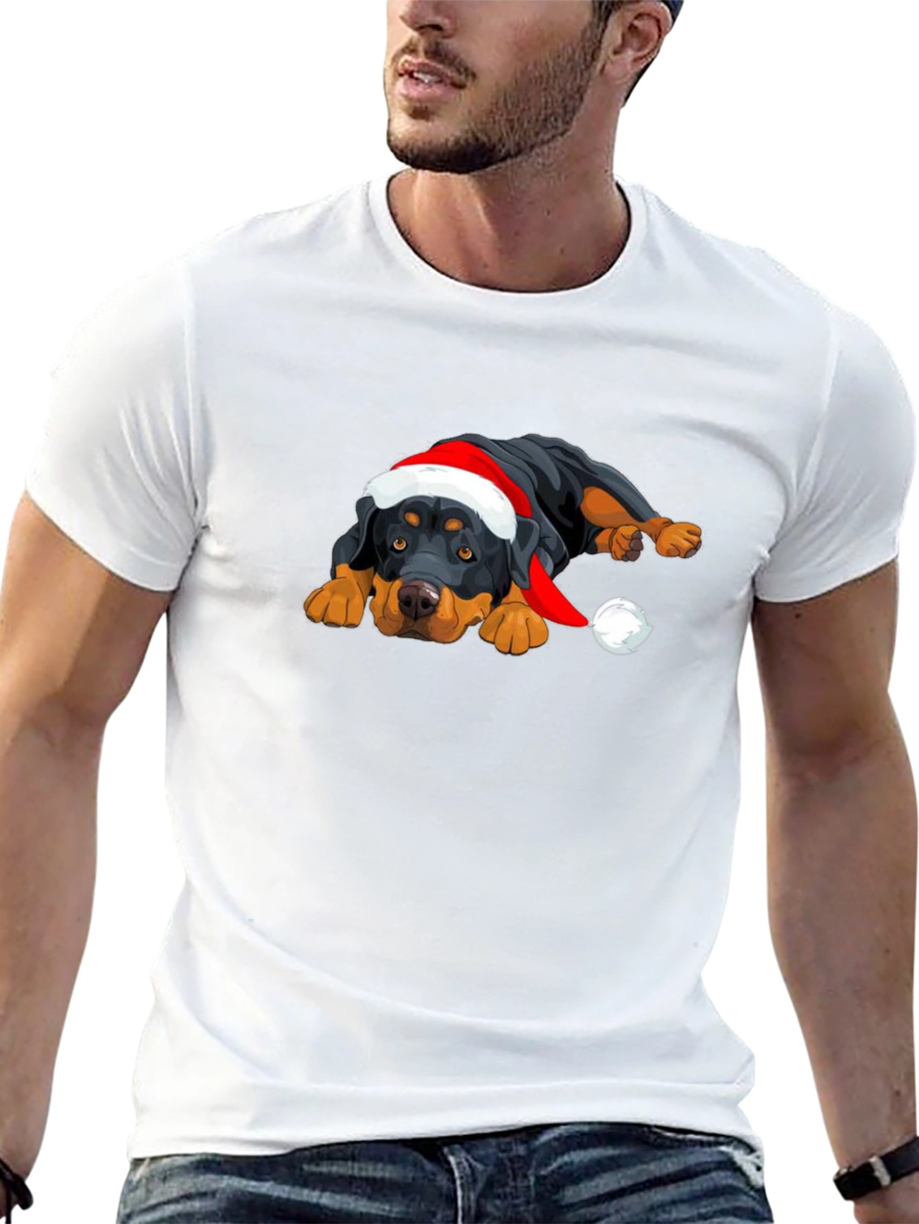 Rottweiler Christmas T-Shirt - Cute Dog Santa Hat Tee