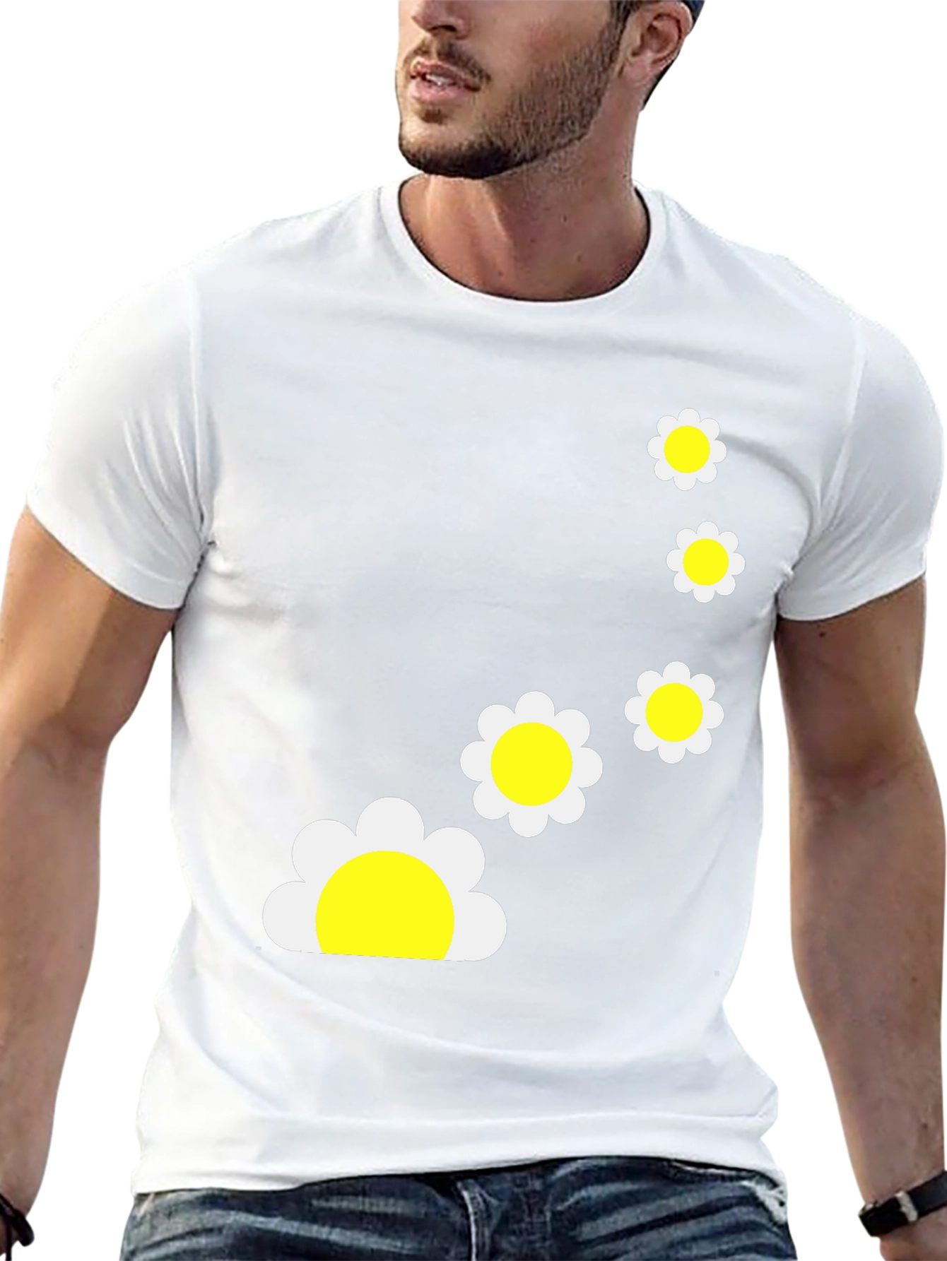 Black T-Shirt with Daisy Flower Graphic