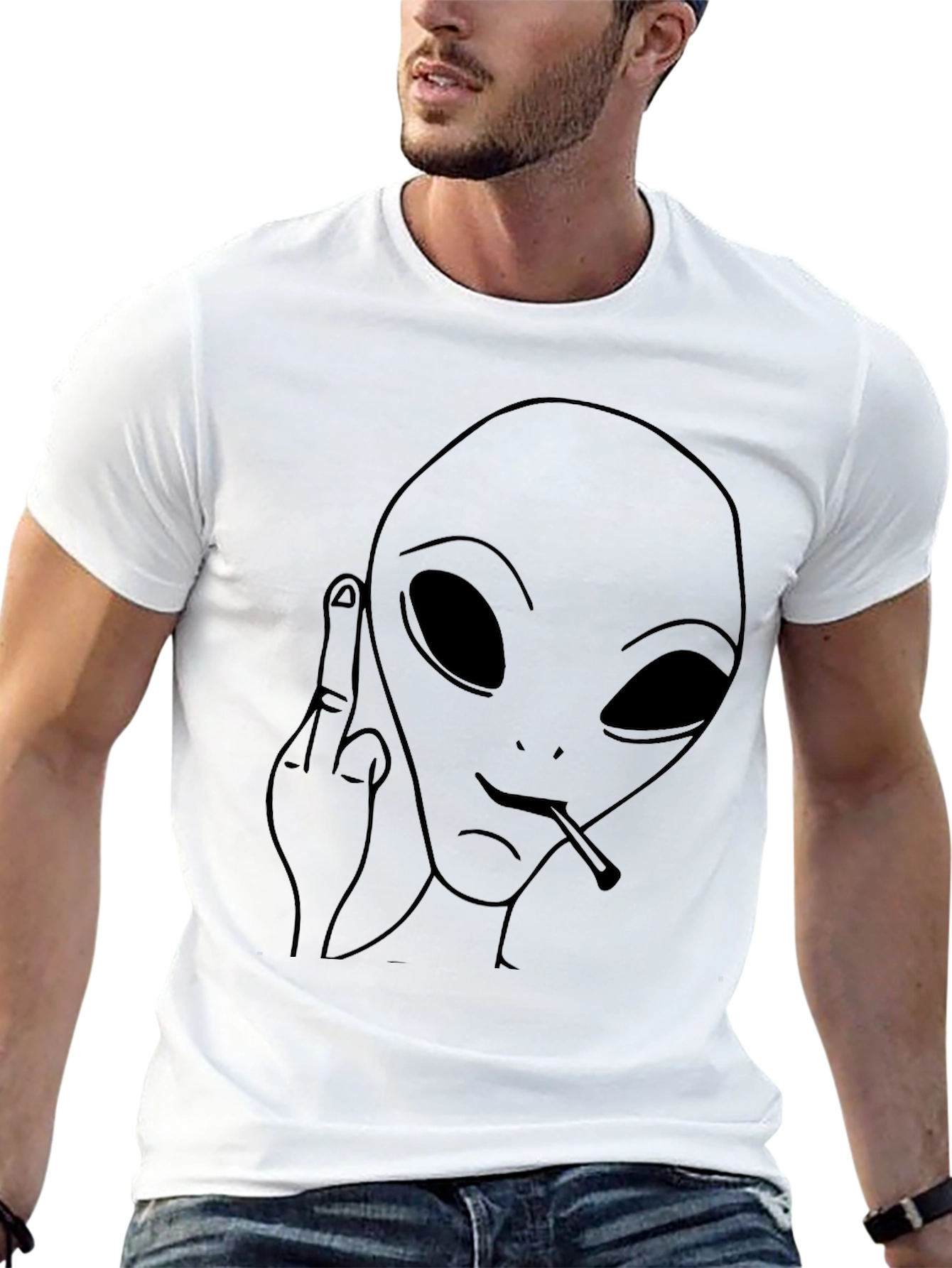 Alien Middle Finger Graphic Tee - Black