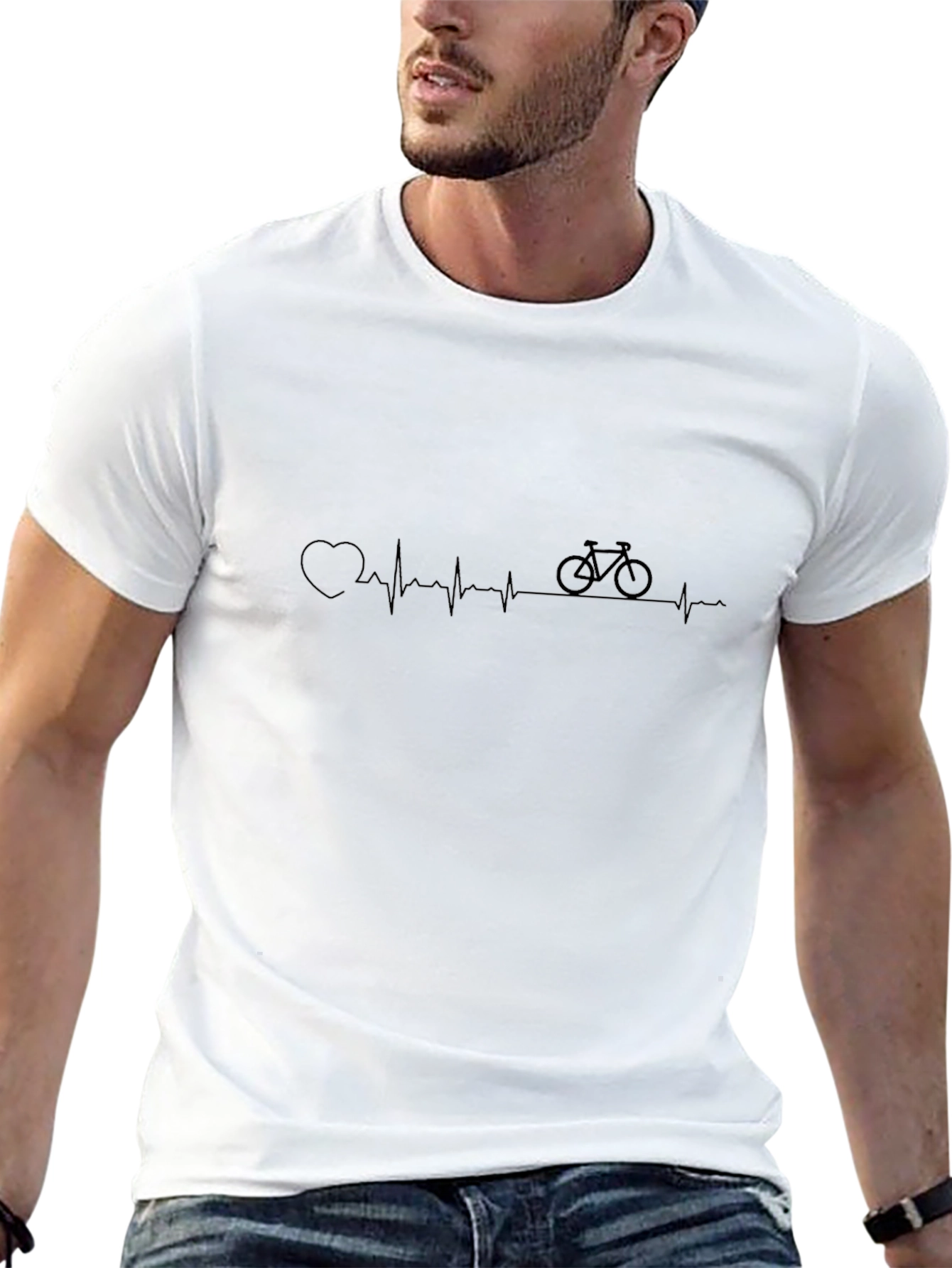 Heartbeat Bicycle Graphic Tee - Black Casual T-Shirt