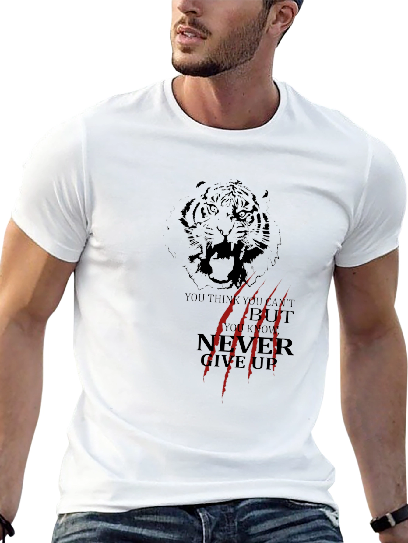 Tiger Graphic Black T-Shirt - Never Give Up