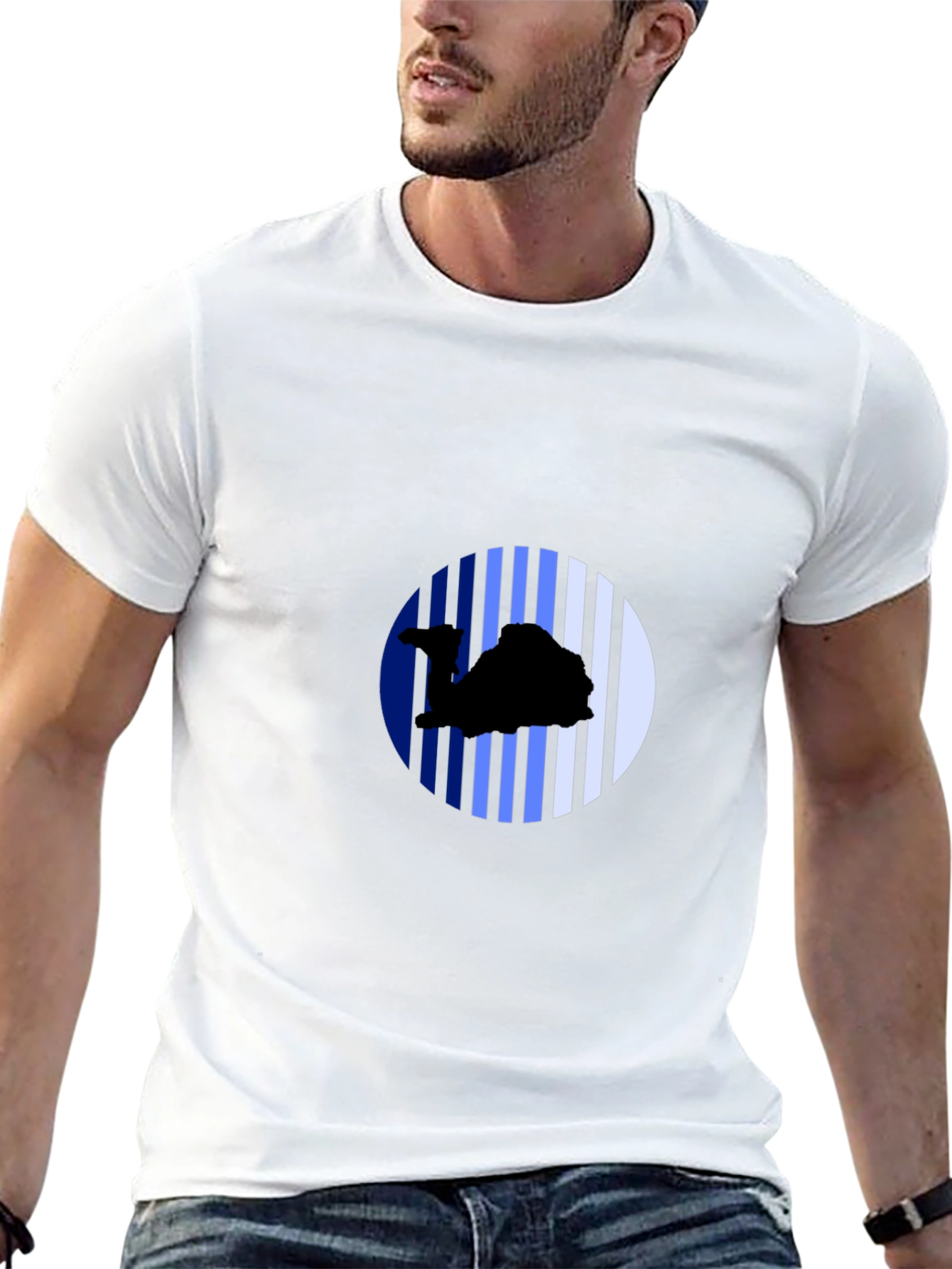 Camel Silhouette Striped Circle Black Tee