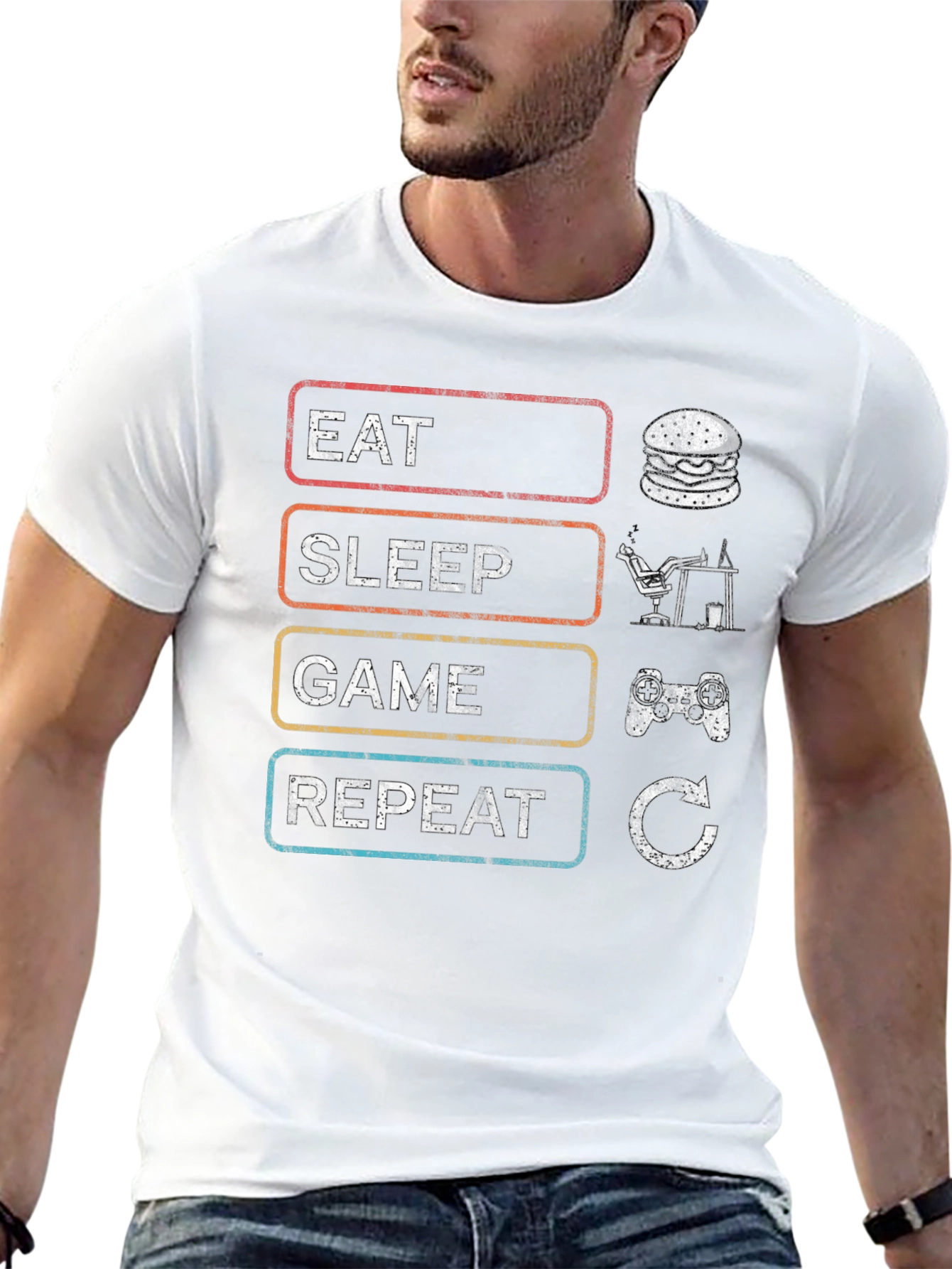 Eat Sleep Game Repeat Mens T-Shirt