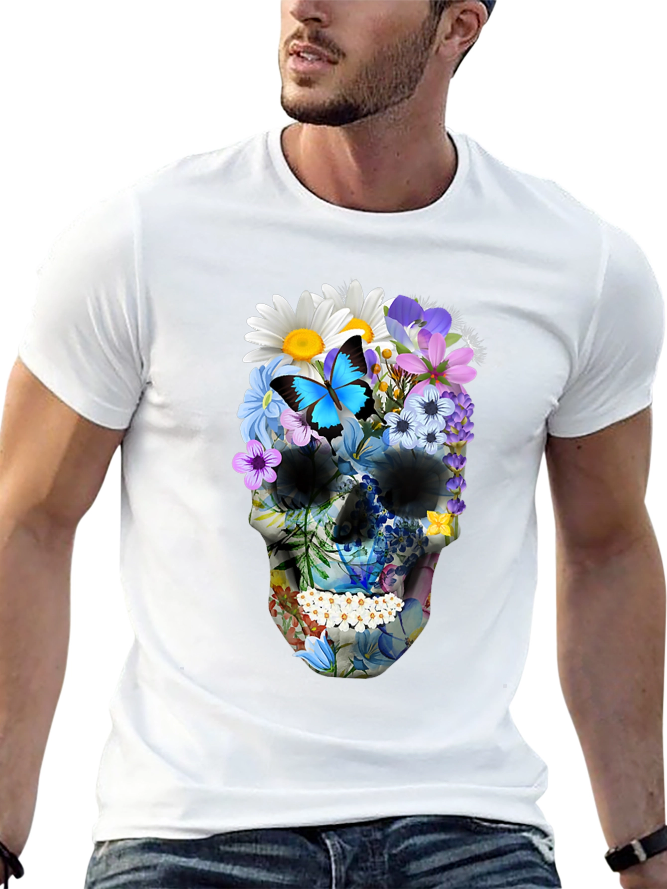 Floral Skull Graphic T-Shirt - Mens Black Tee