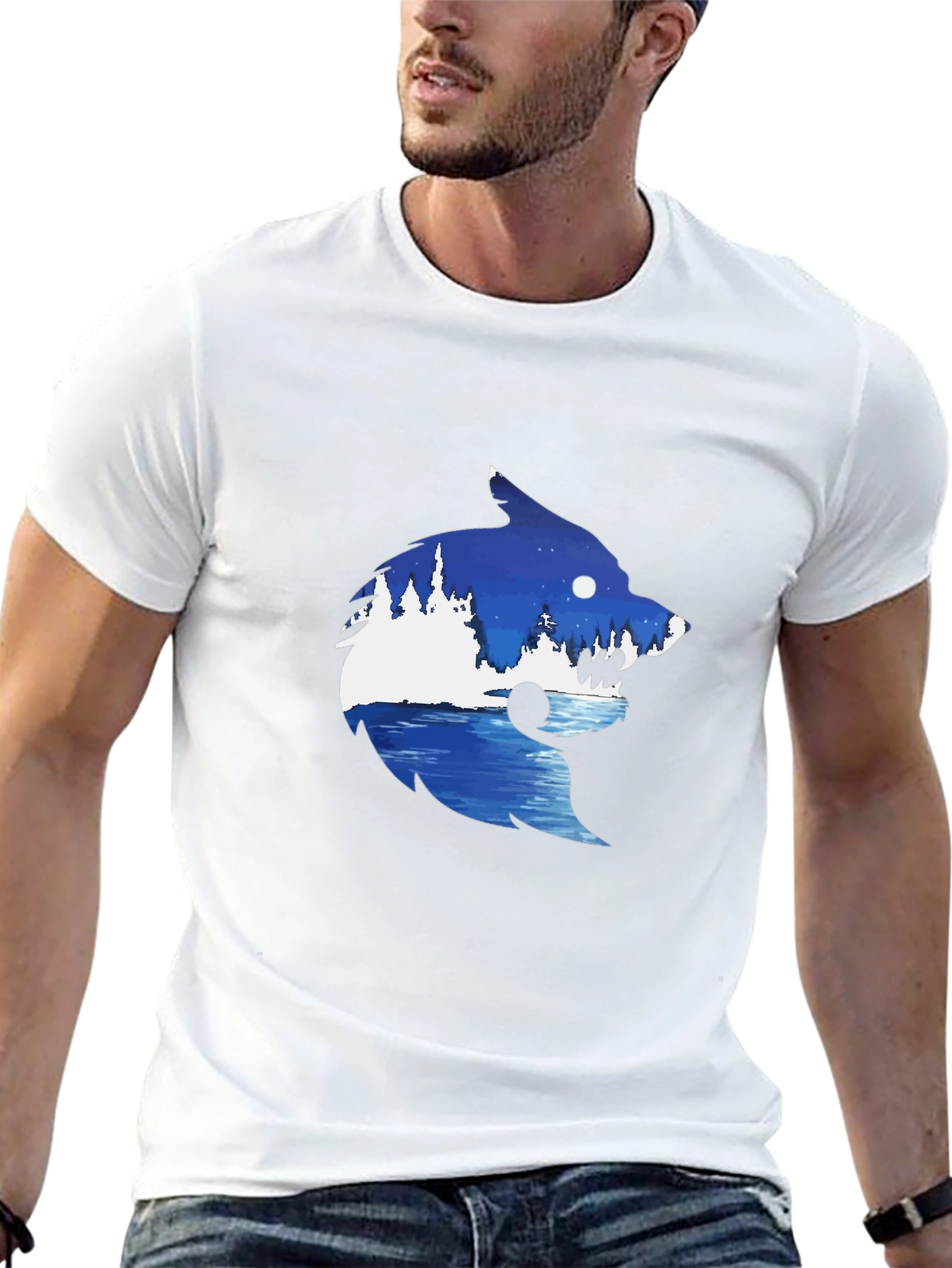 Wolf Nature Scene Graphic Tee - Black