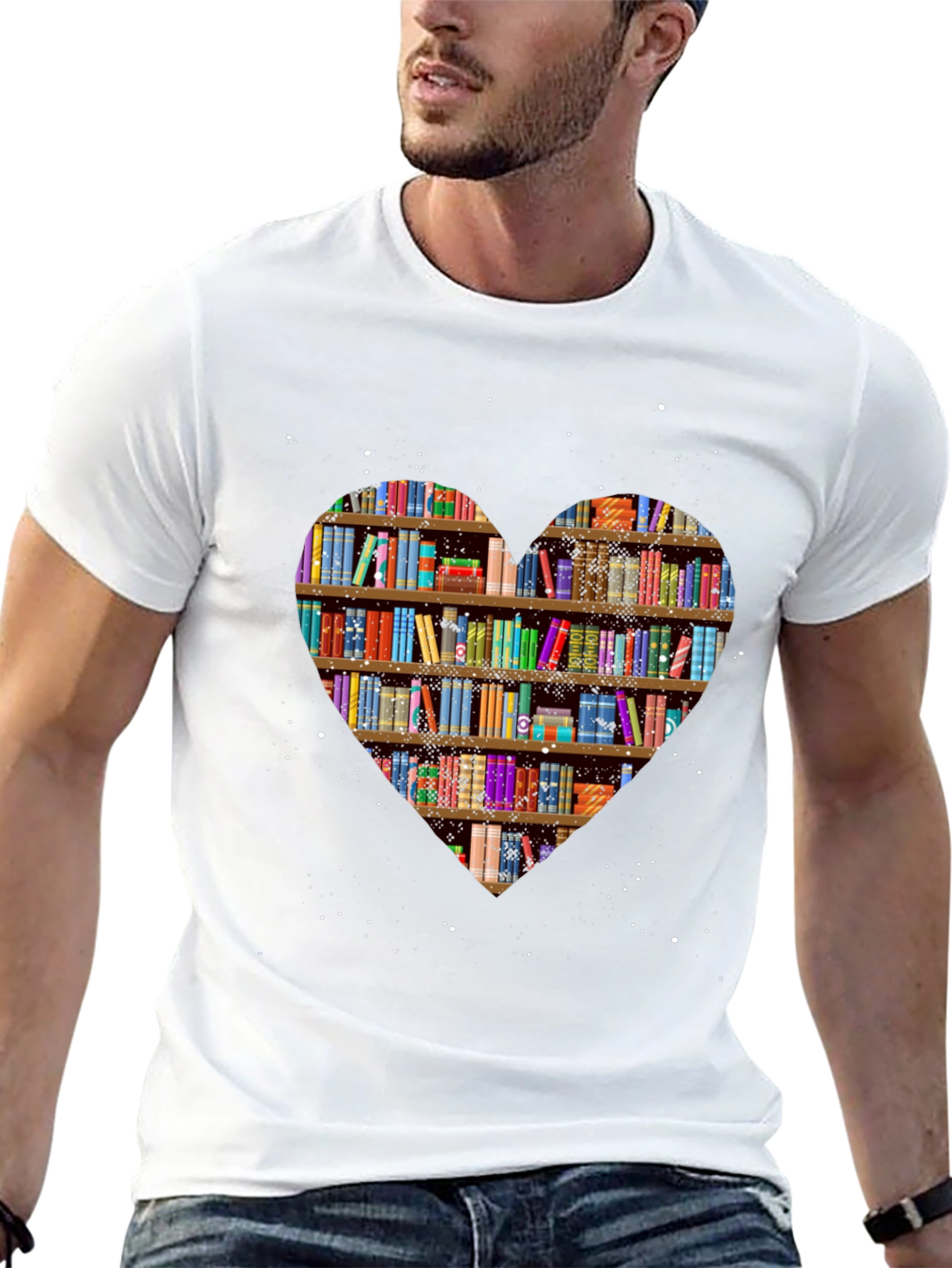 Book Lover Heart Bookshelf T-Shirt - Black