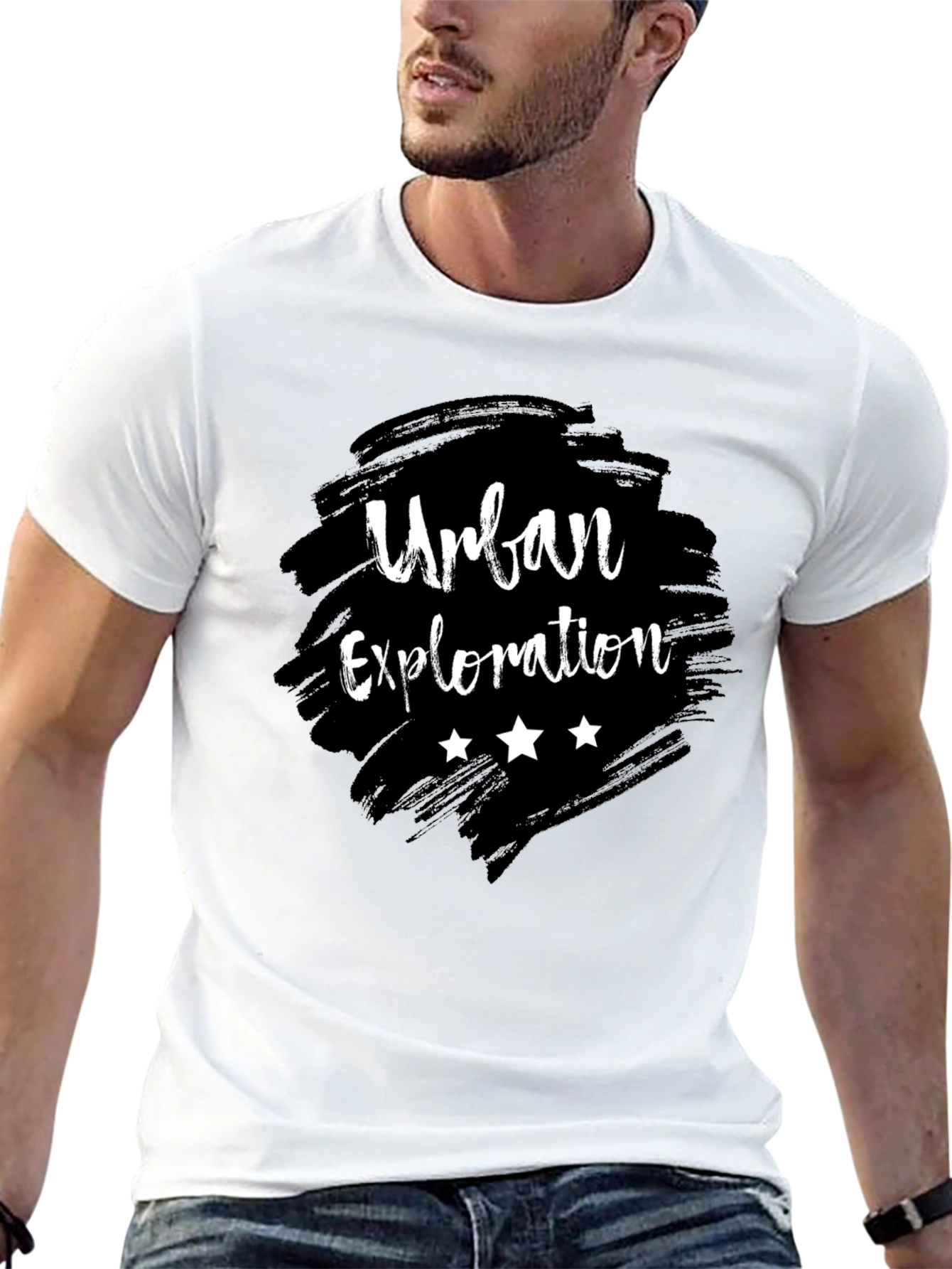 Urban Exploration Graphic Tee - Black Cotton T-Shirt