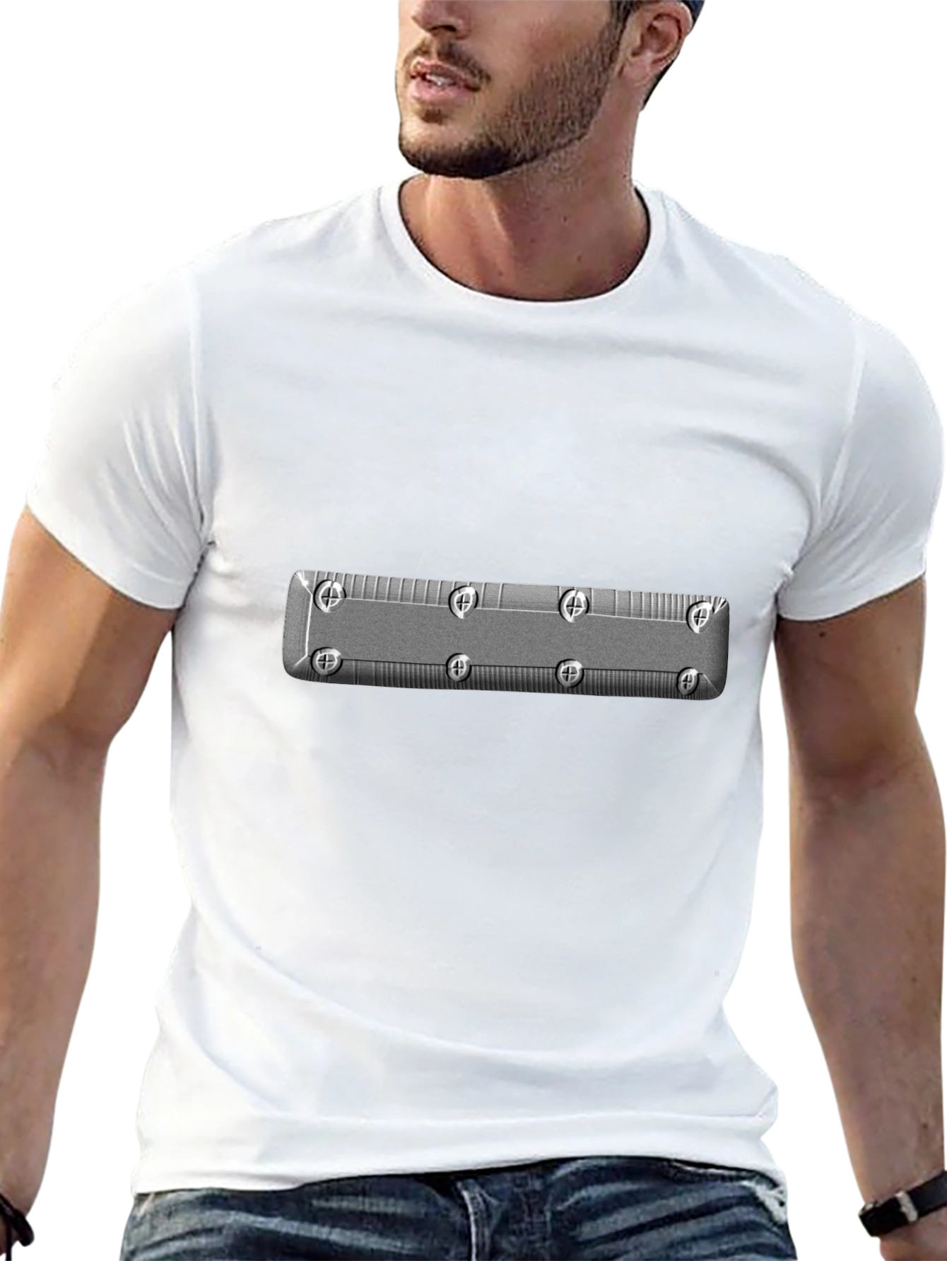 Cool Black T-Shirt with Industrial Silver Design