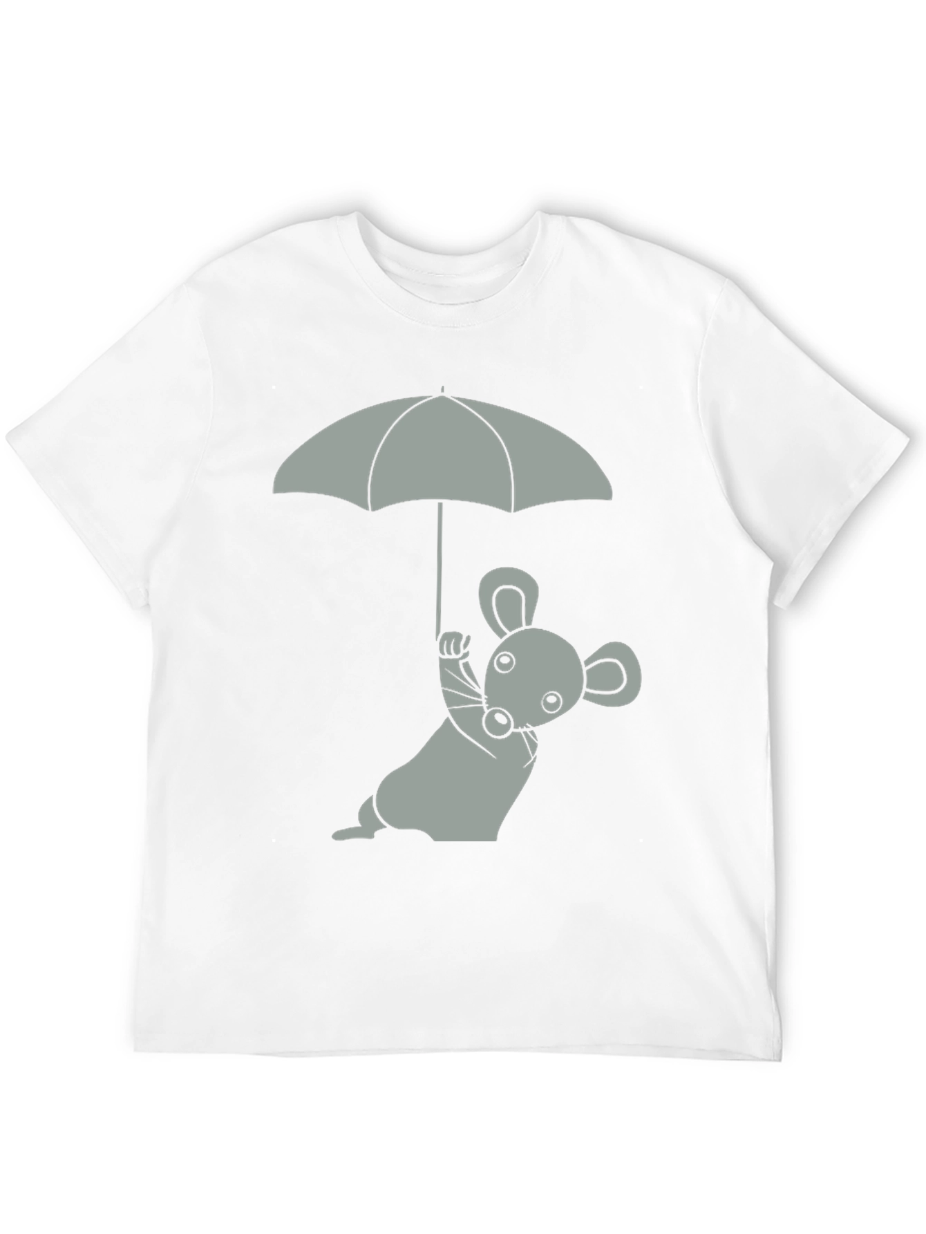 Whimsical Mouse & Umbrella Graphic T-Shirt - Black