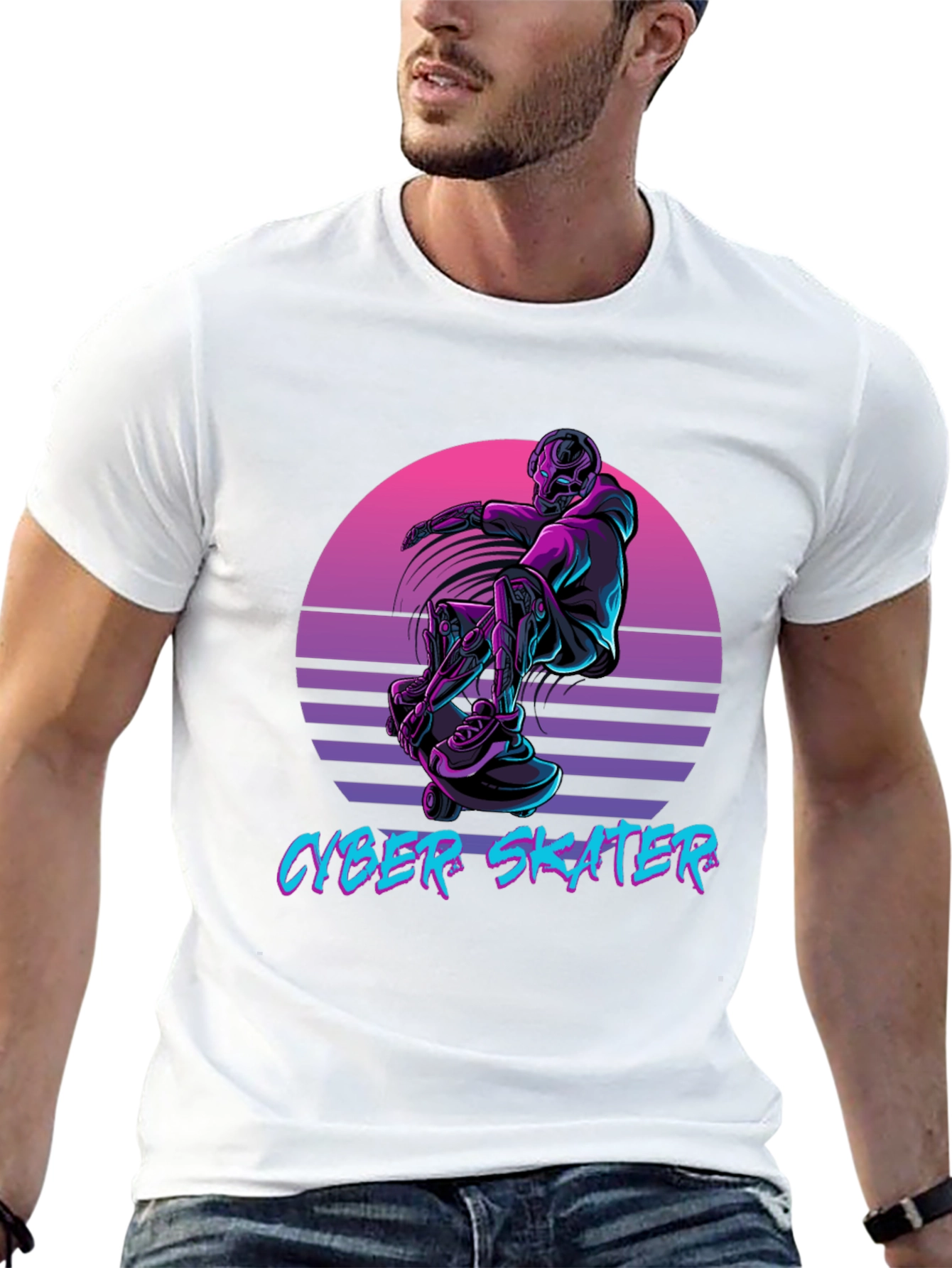 Cyber Skater Black T-Shirt Vaporwave Design