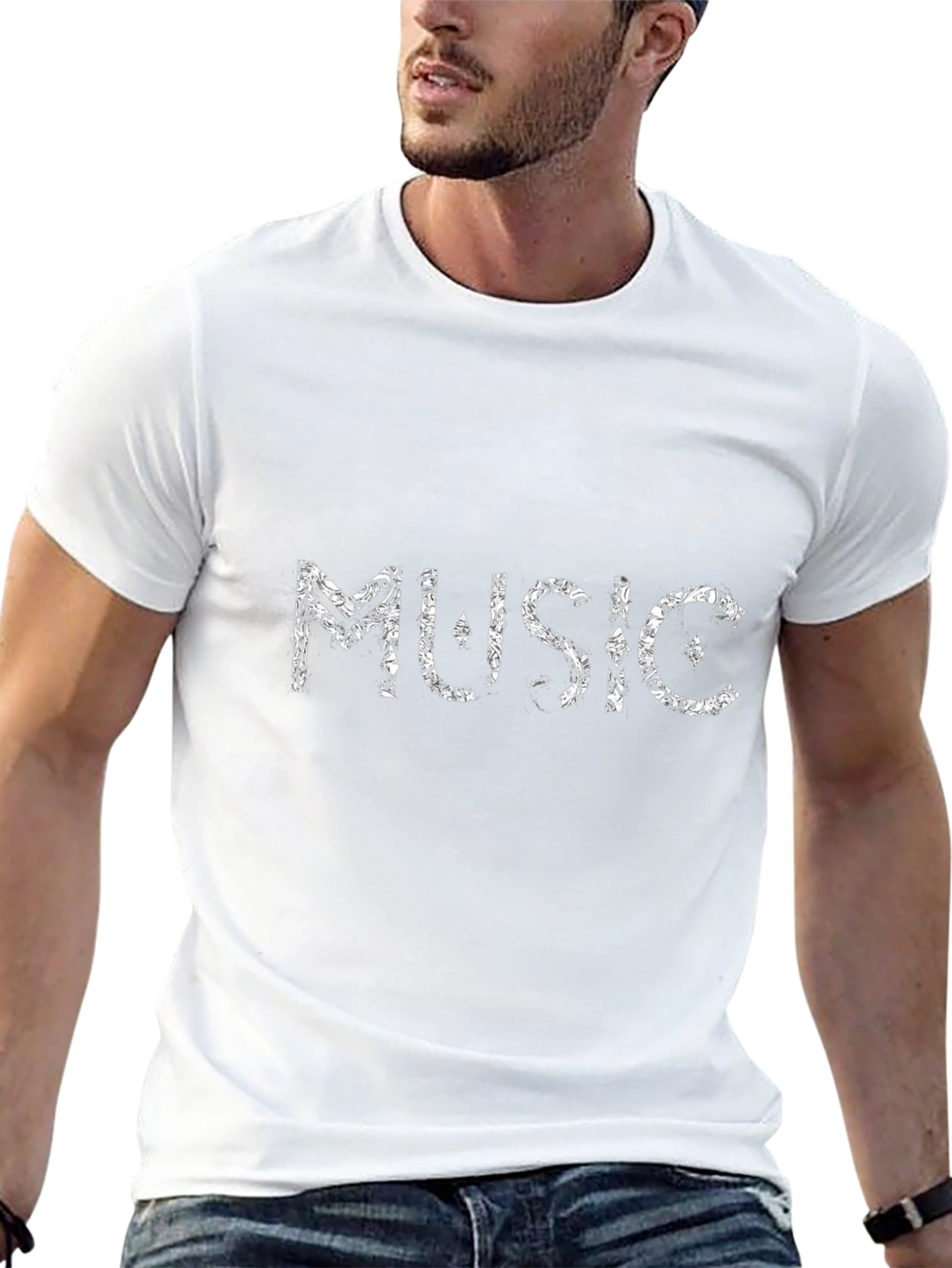 Music Motif Black Cotton Crewneck T-Shirt