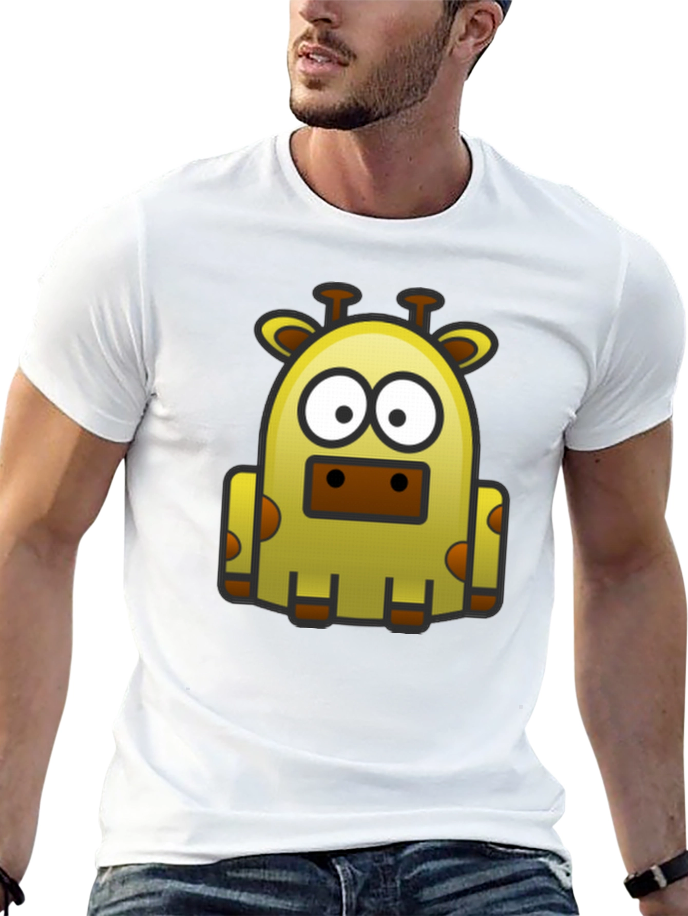 Cartoon Giraffe Graphic Tee - Black