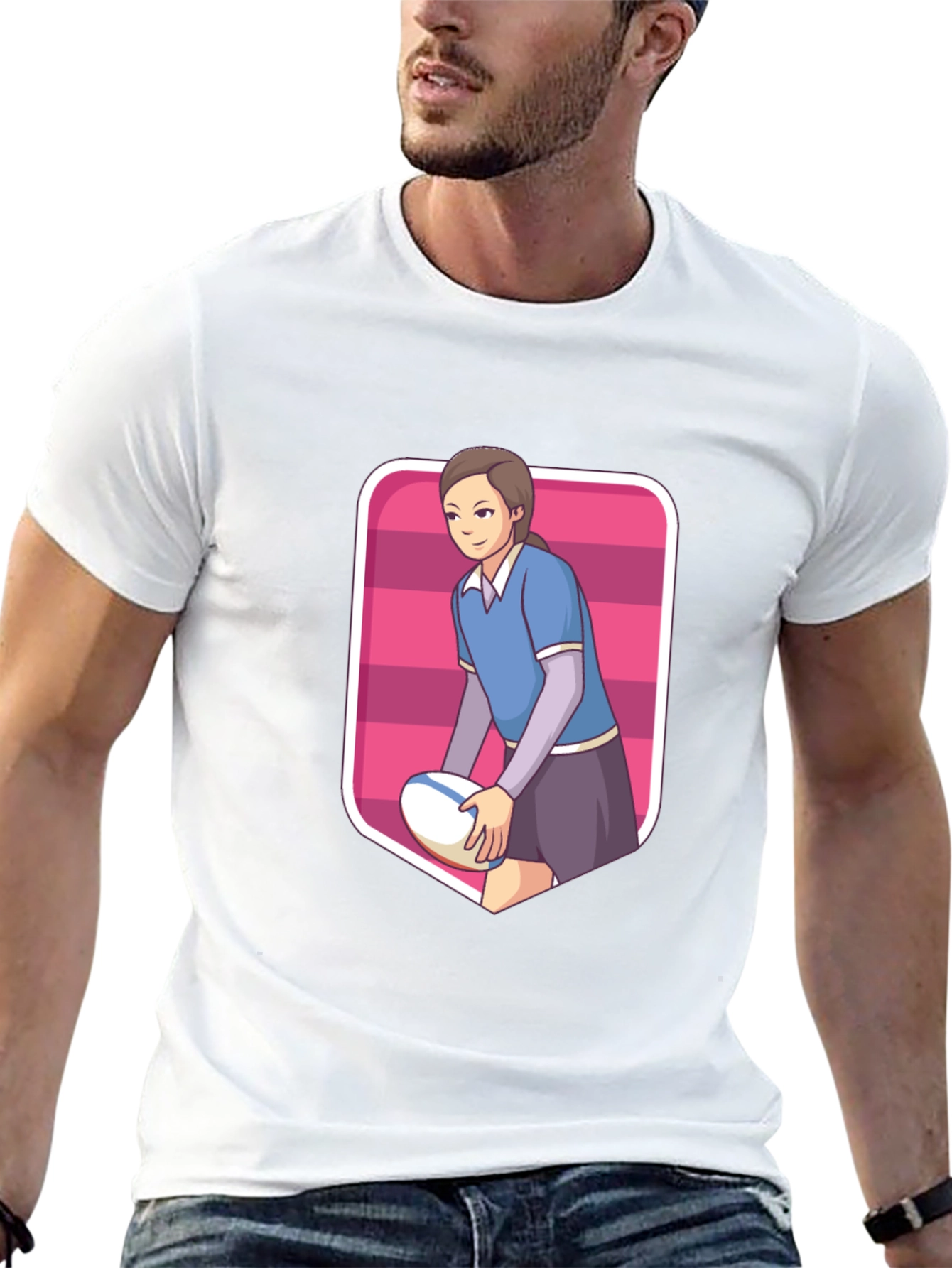 Rugby Girl Graphic Tee - Sporty Cartoon Style