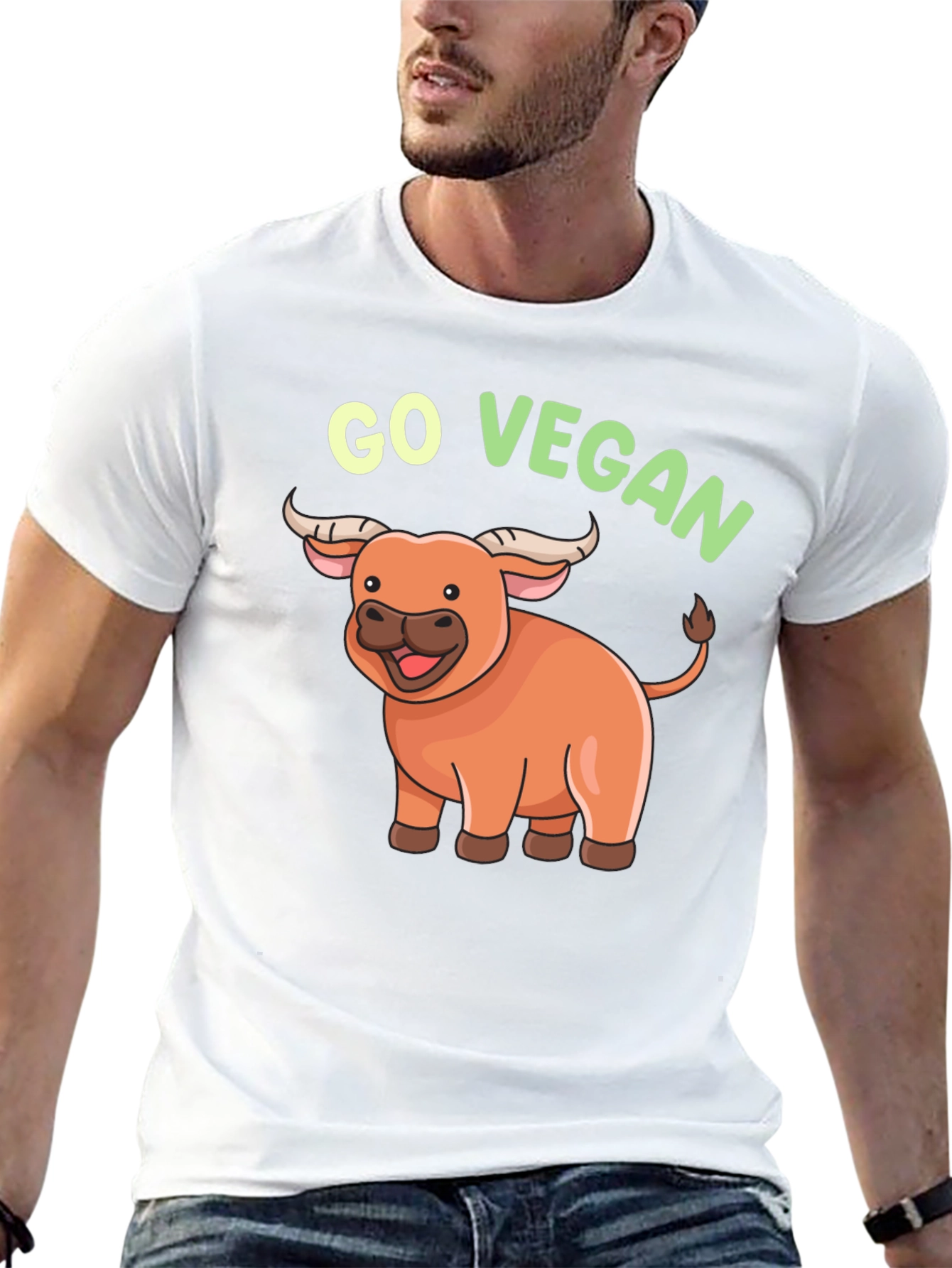 Go Vegan Cartoon Ox T-Shirt