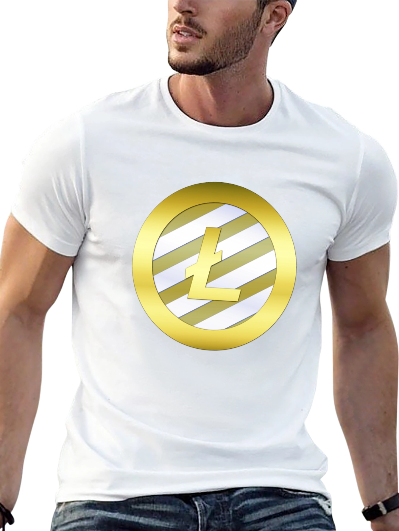 Litecoin Crypto Gold Round Graphic Black T-Shirt