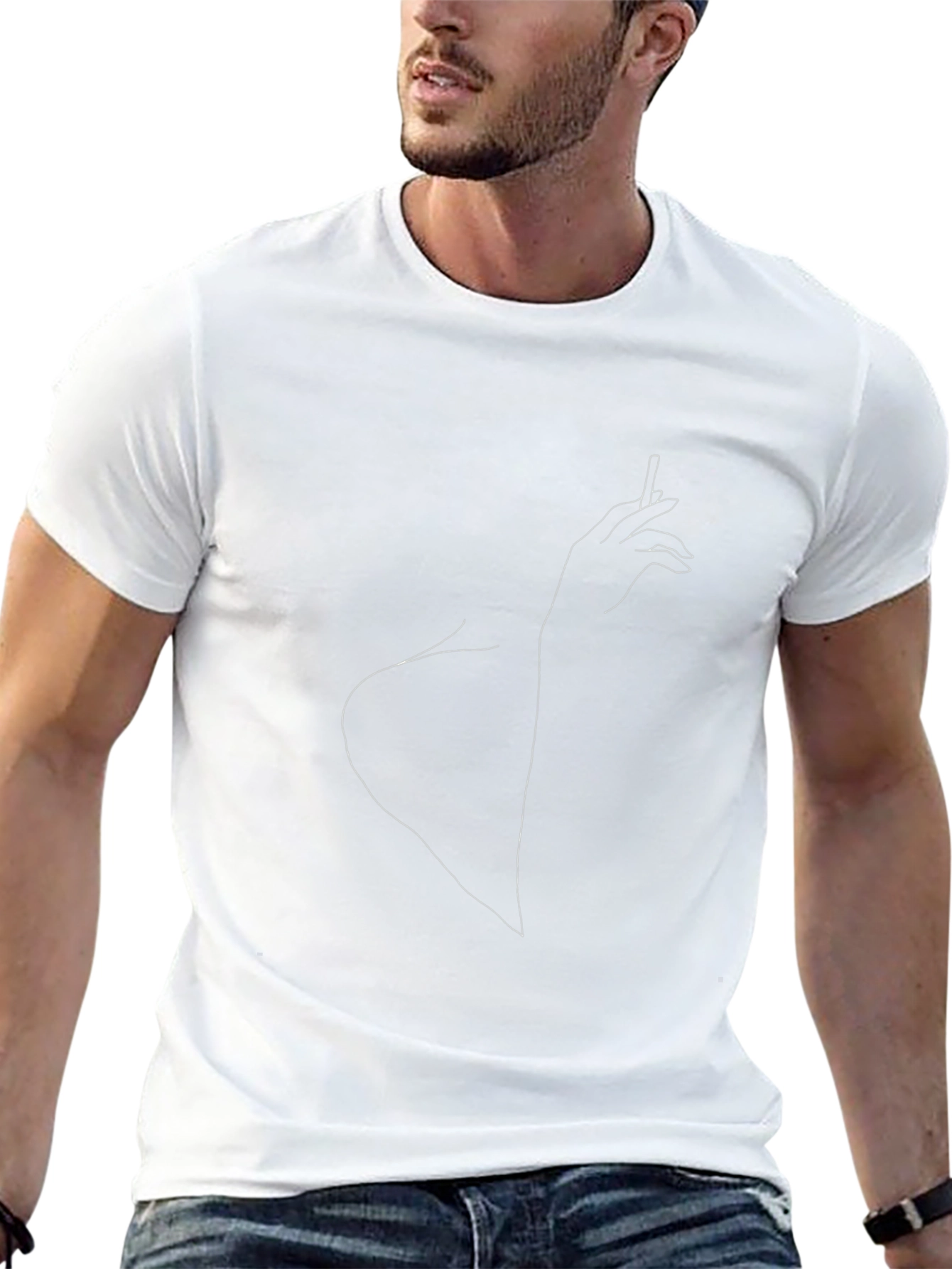 Minimalist Woman with Cigarette Line Art T-Shirt