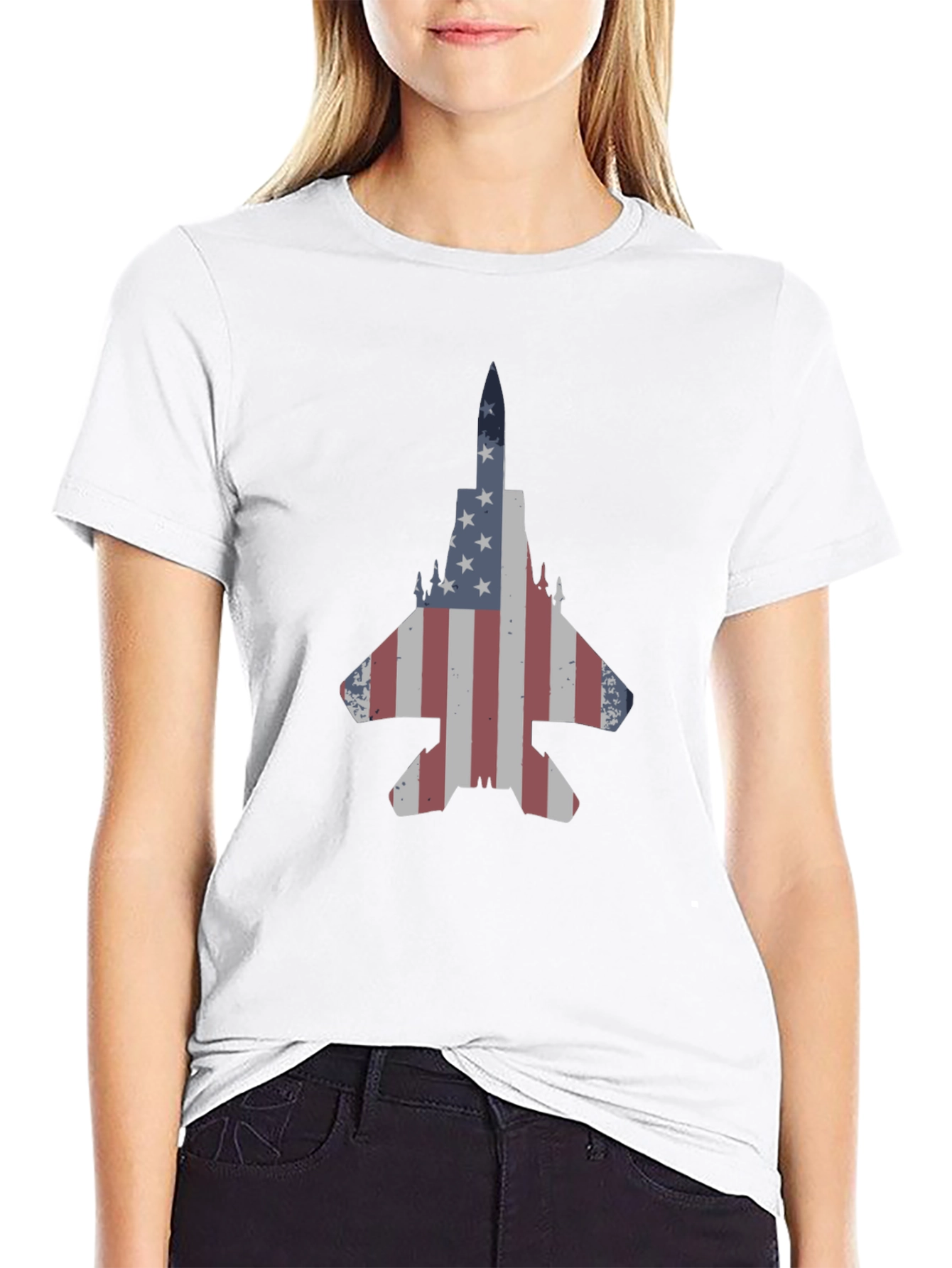 Patriotic Jet Fighter T-Shirt - American Flag Design