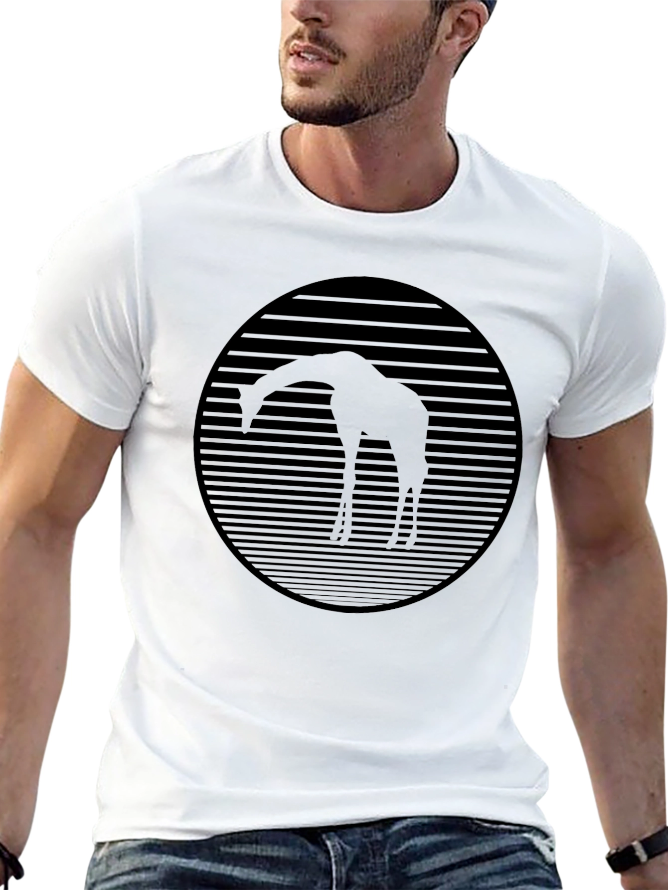 Giraffe Silhouette Graphic Tee - Black