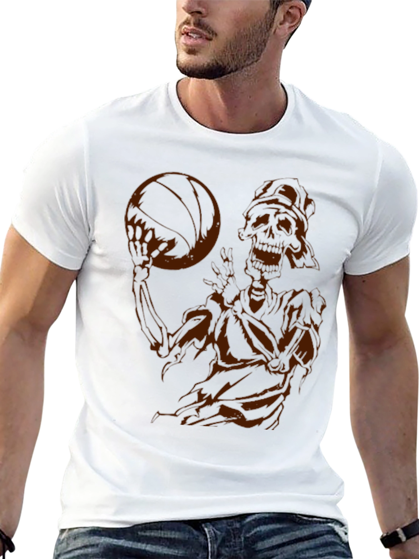 Skeleton Basketball Graphic Tee - Dark Humor Style