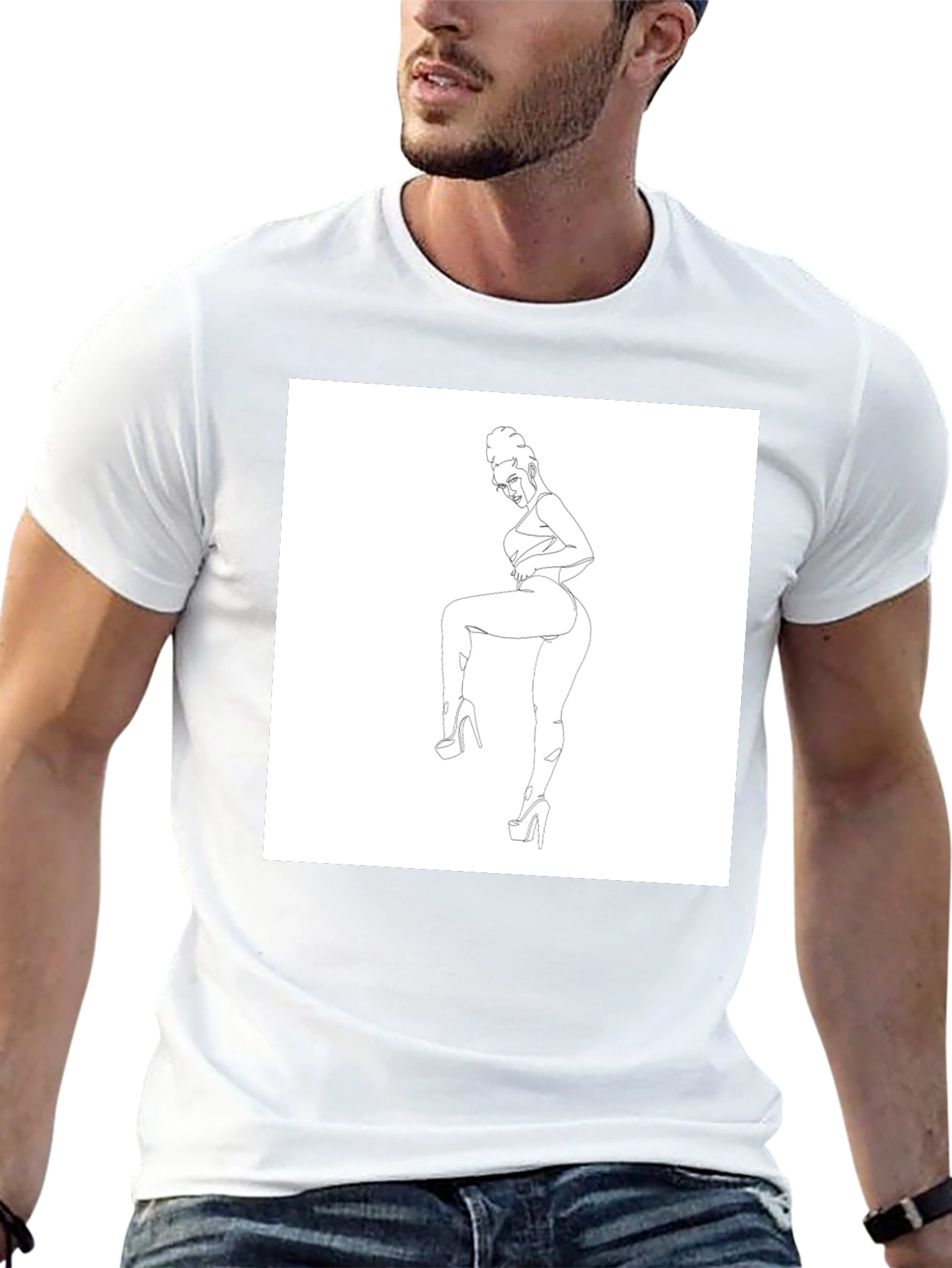 Black Graphic T-Shirt - Minimalist Woman Art