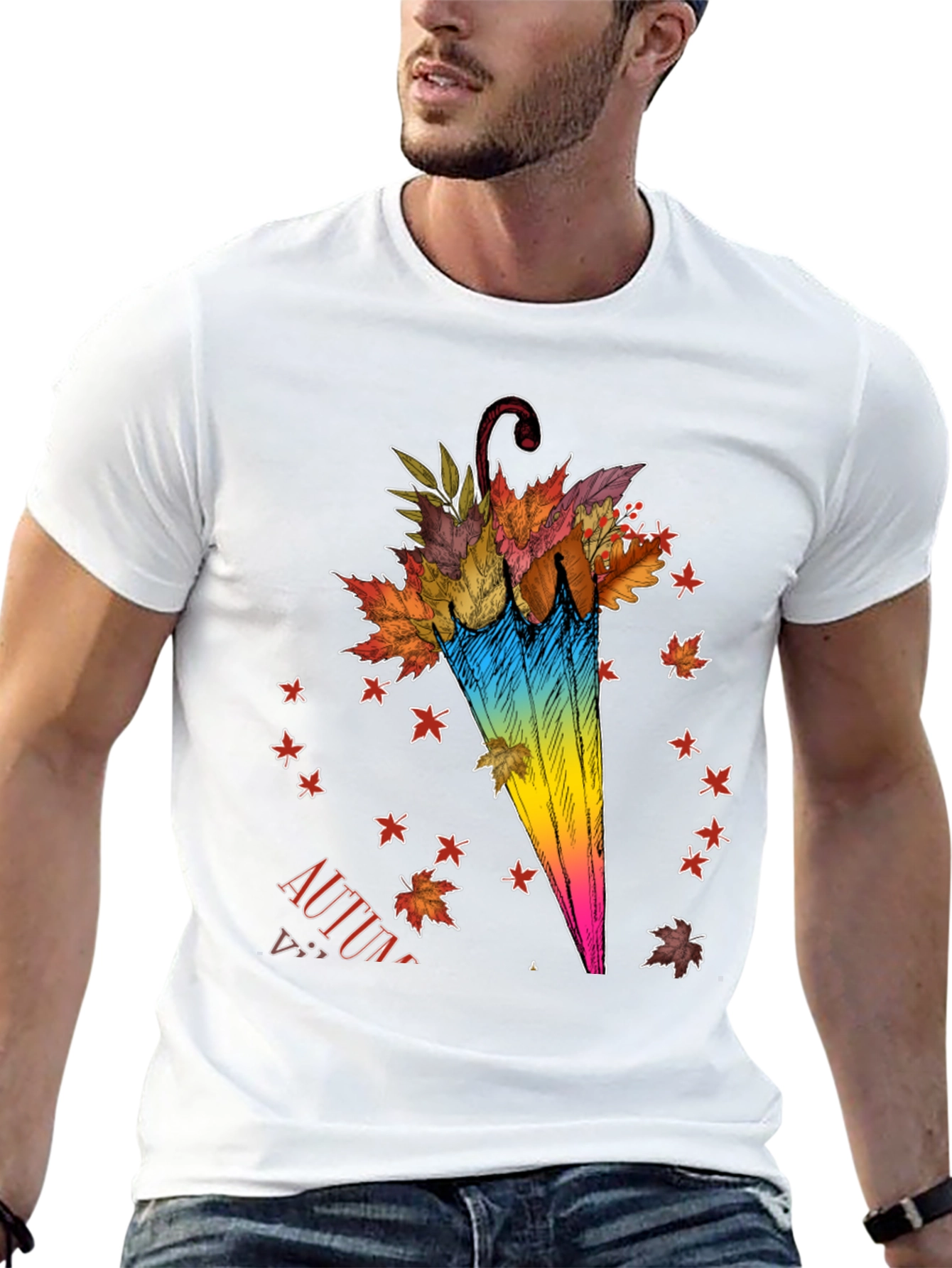 Autumn Umbrella T-Shirt - Fall Leaves Design