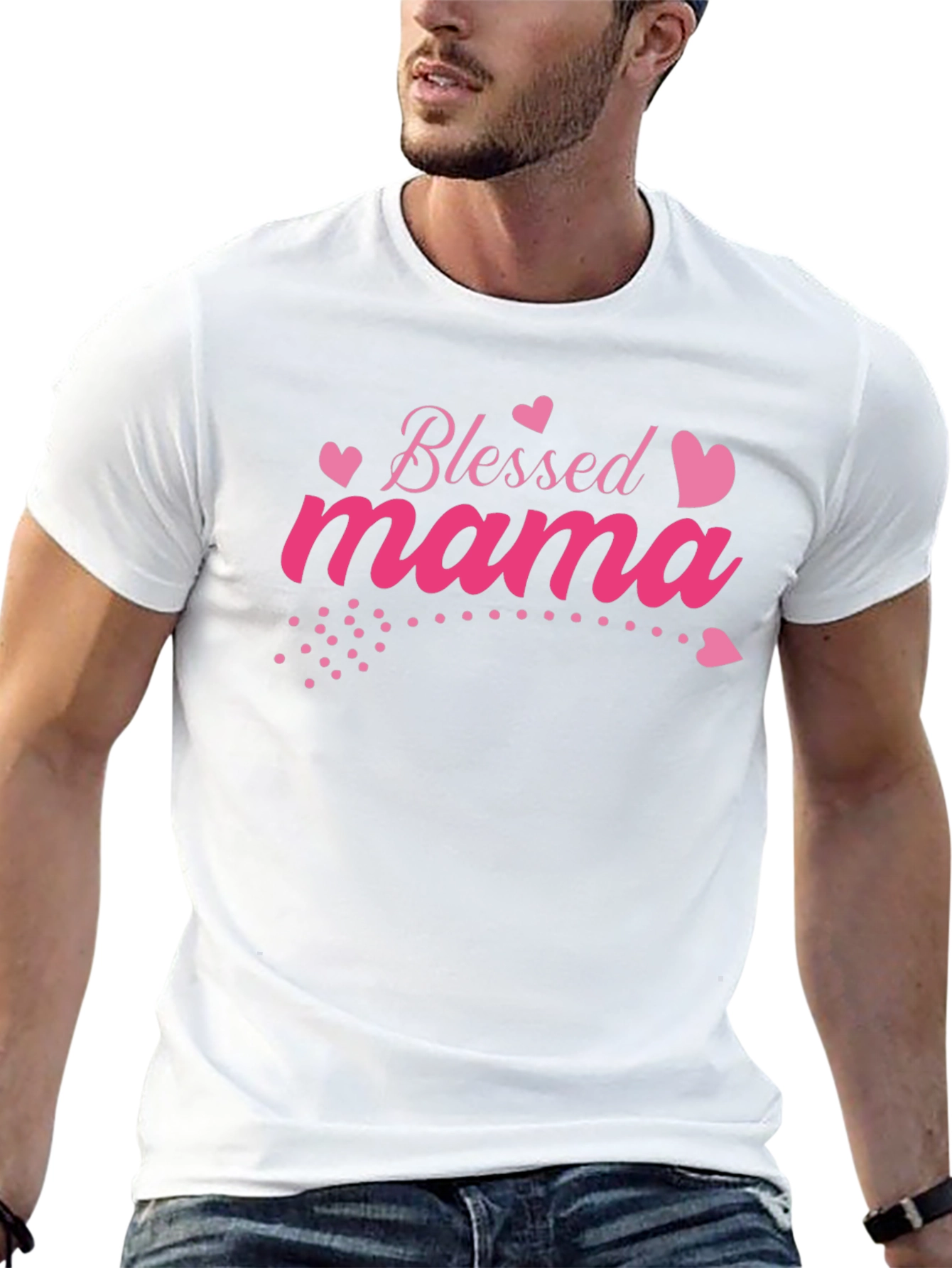 Blessed Mama Pink Heart Graphic Black T-Shirt