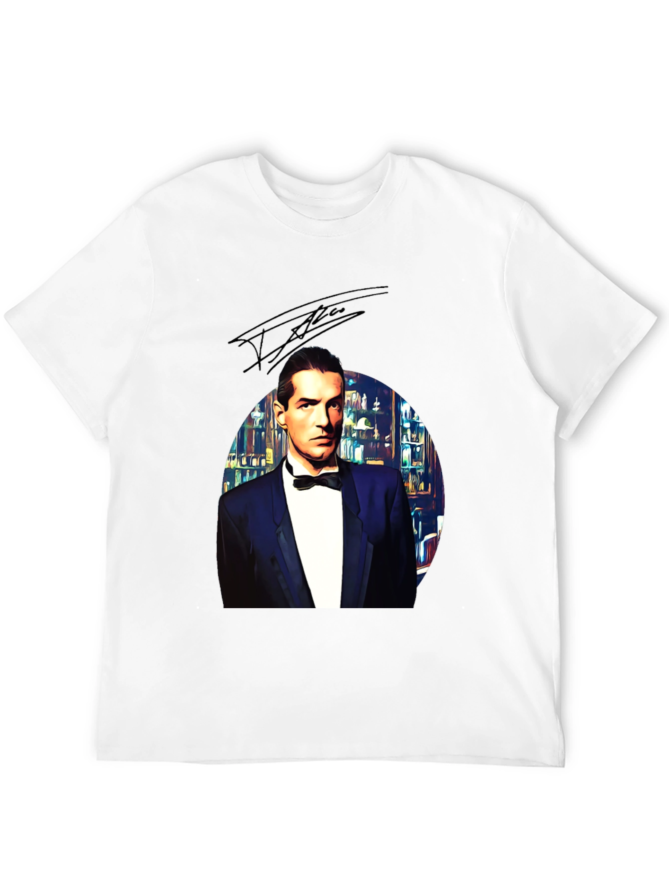 Elegant Man in Tuxedo Graphic Tee - Black