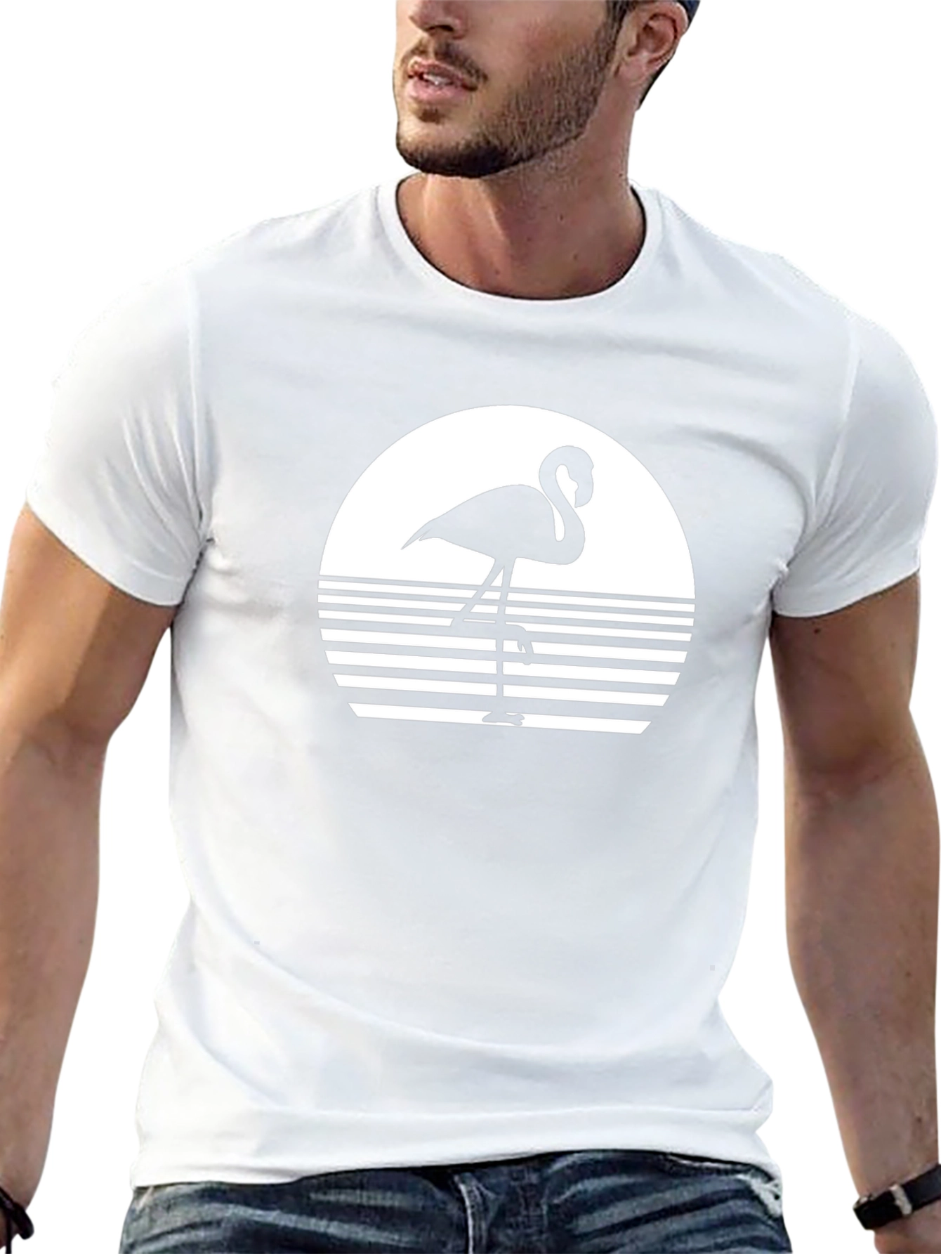 Retro Flamingo Graphic Tee - Black Cotton Comfort