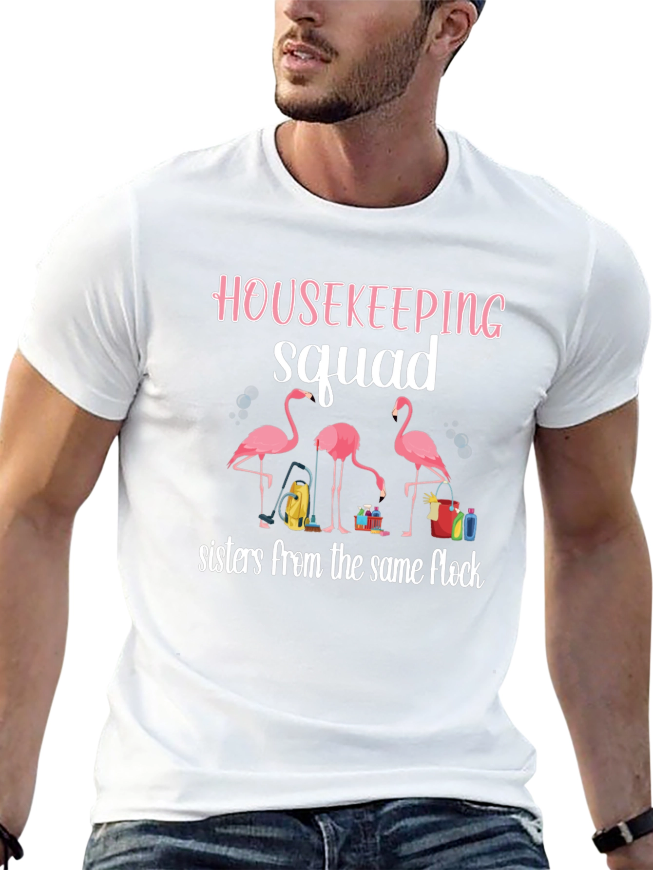 Housekeeping Squad Flamingo Graphic T-Shirt