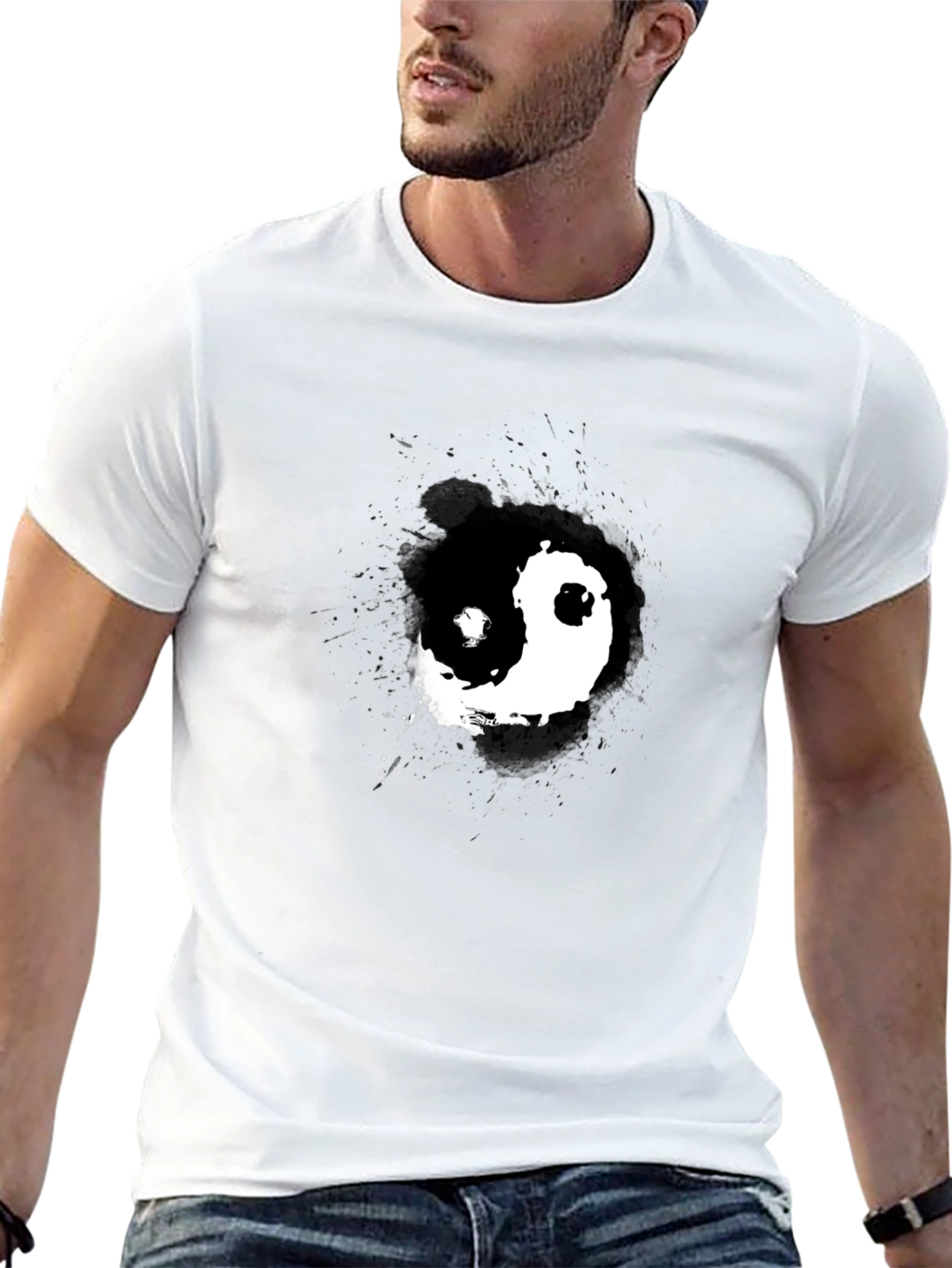 Yin Yang Graphic Print Black T-Shirt