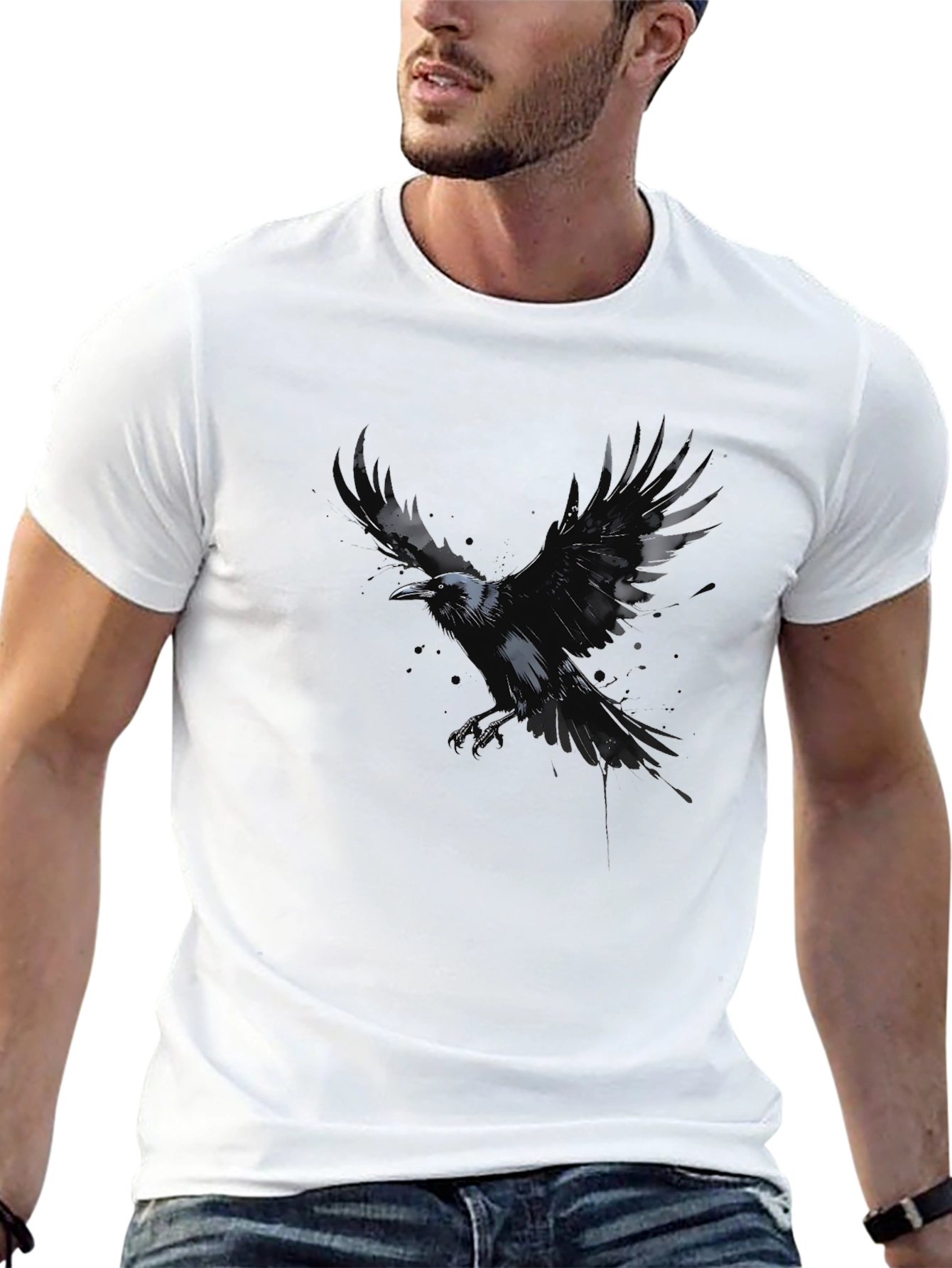 Raven Graphic Black T-Shirt - Mens Crew Neck