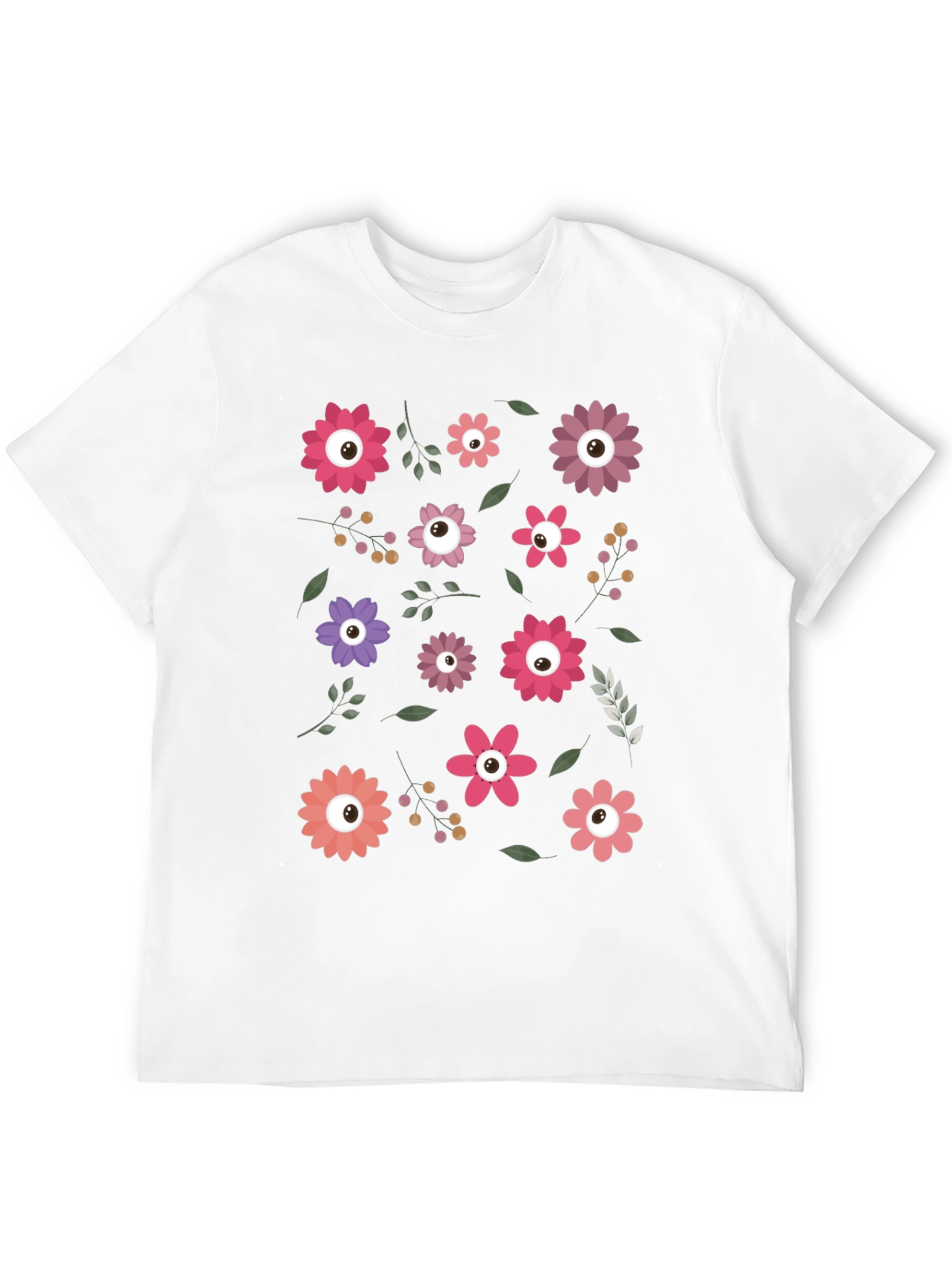 Floral Eye Pattern Black T-Shirt
