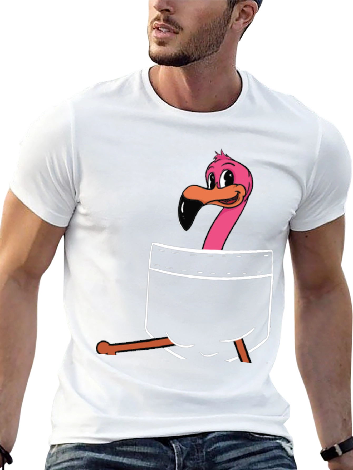Flamingo Pocket Graphic T-Shirt - Black