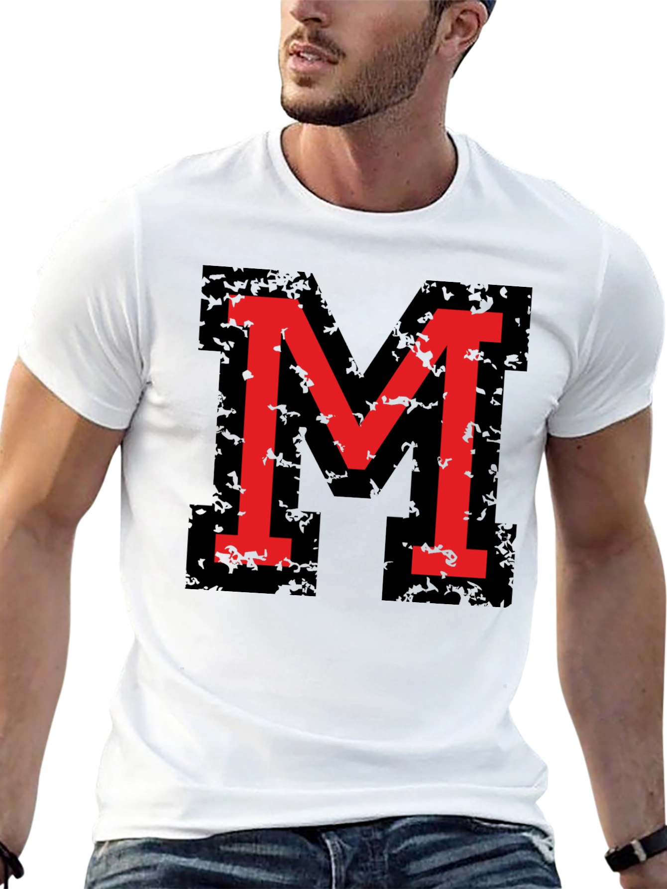 Bold Red M Graphic Black T-Shirt