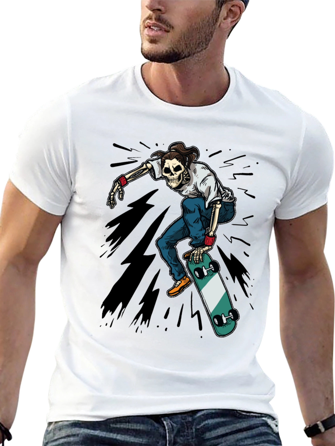 Skateboarding Skeleton Graphic Tee - Black