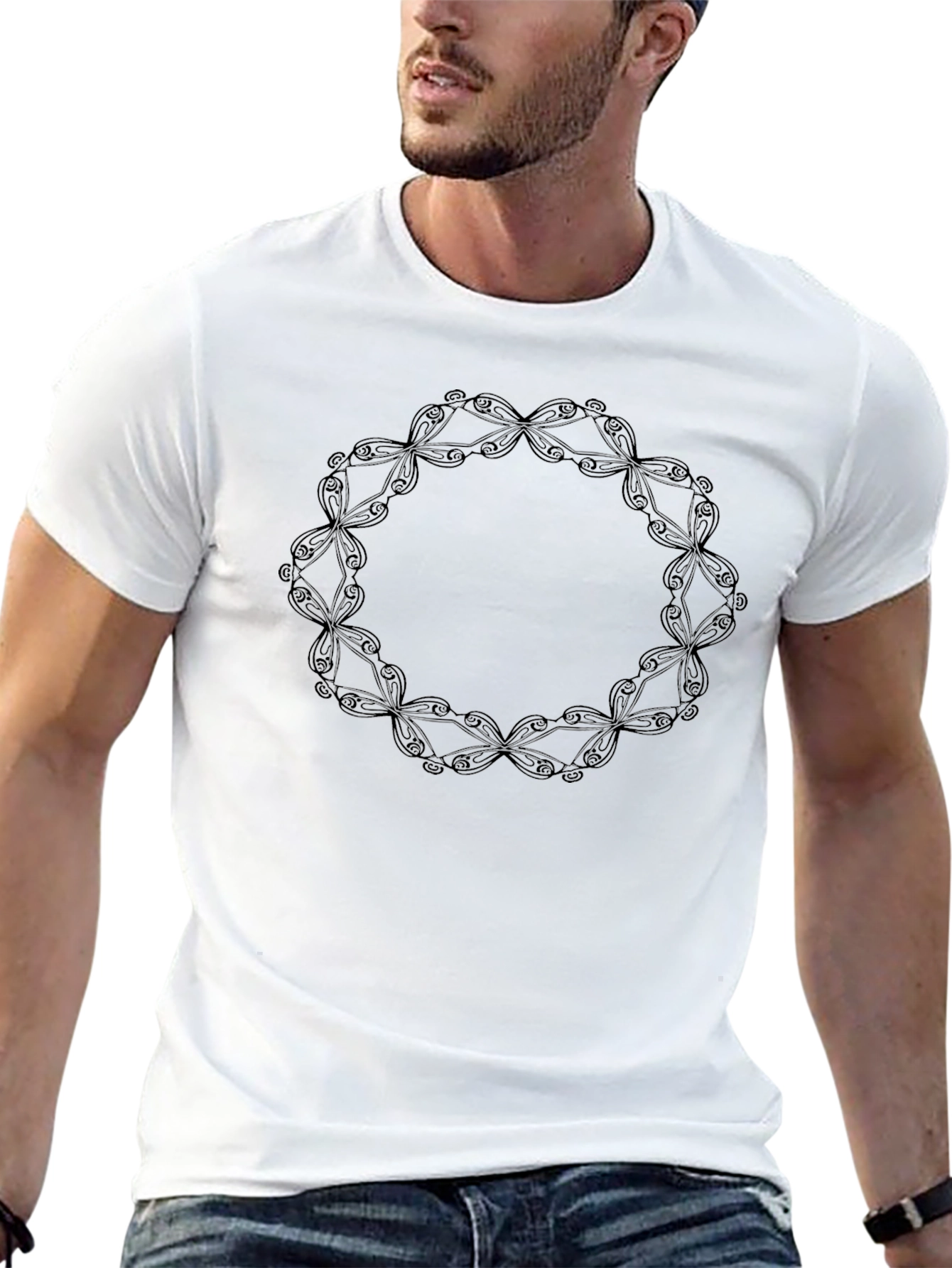 Mens Black T-Shirt with Circular Pattern