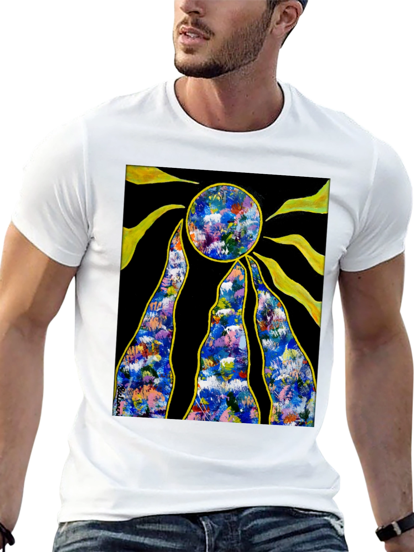 Abstract Sun Graphic Black T-Shirt