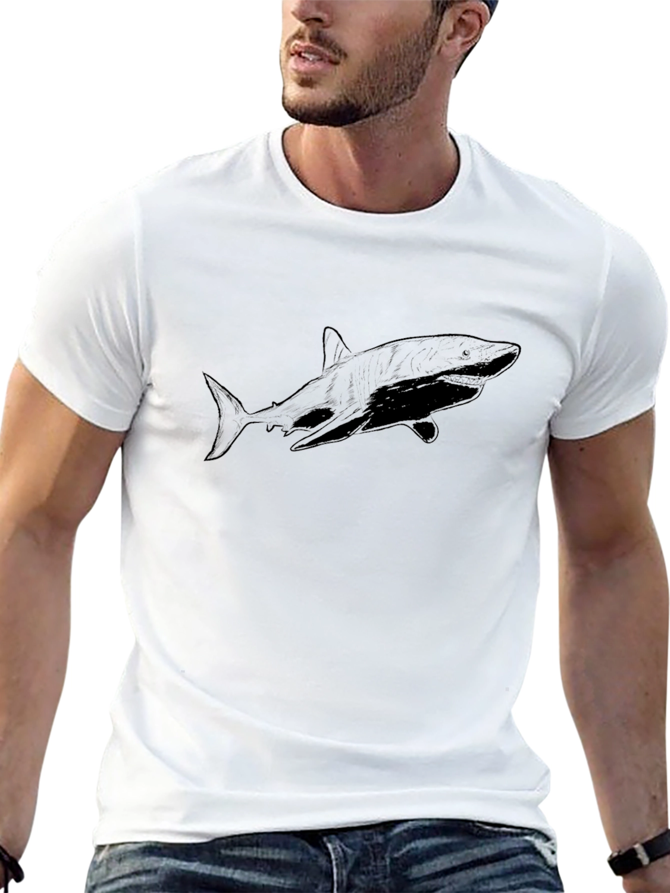 Shark Graphic T-Shirt - Black Cotton Blend