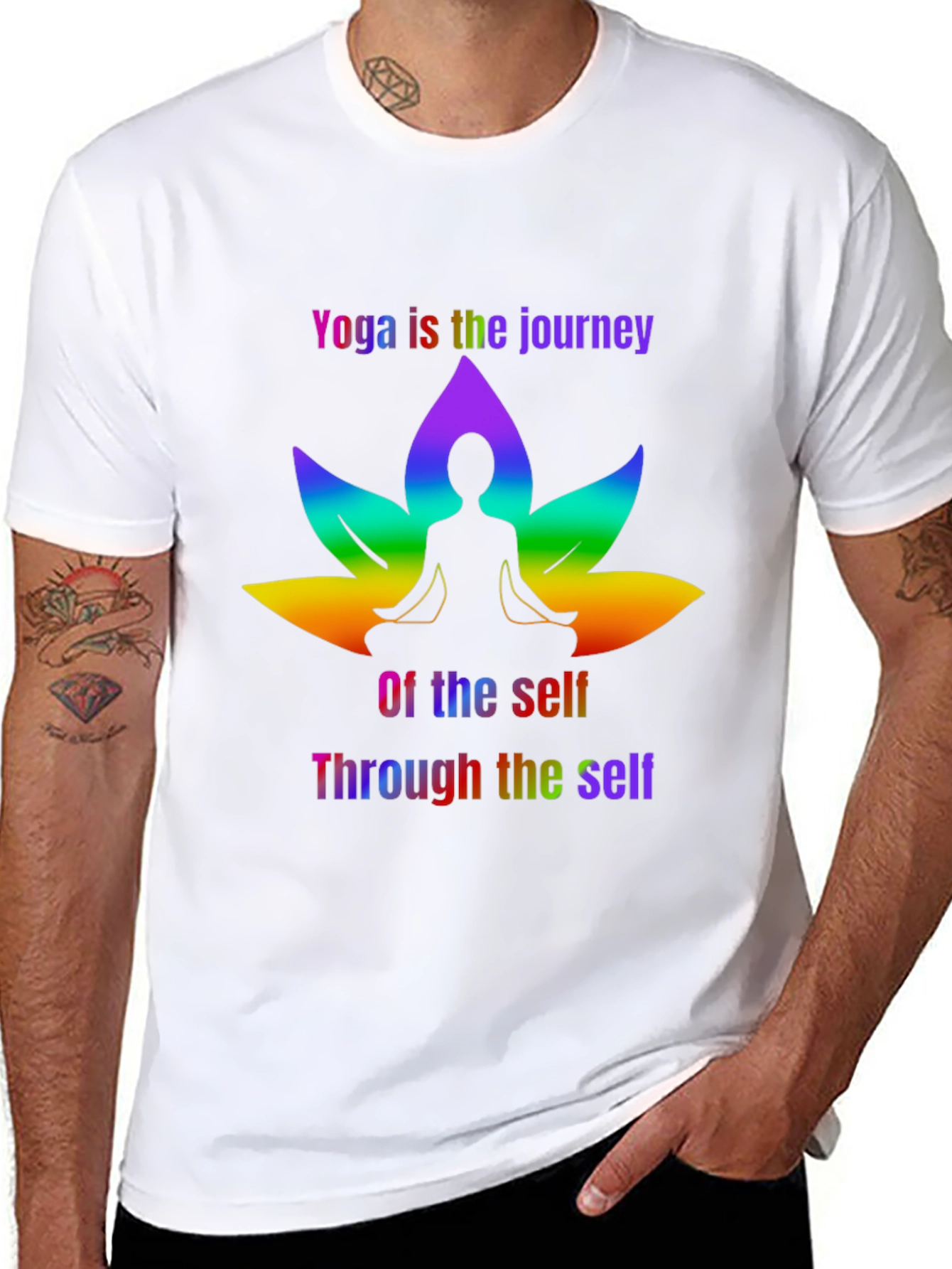 Yoga Journey T-Shirt: Rainbow Lotus & Meditation Design