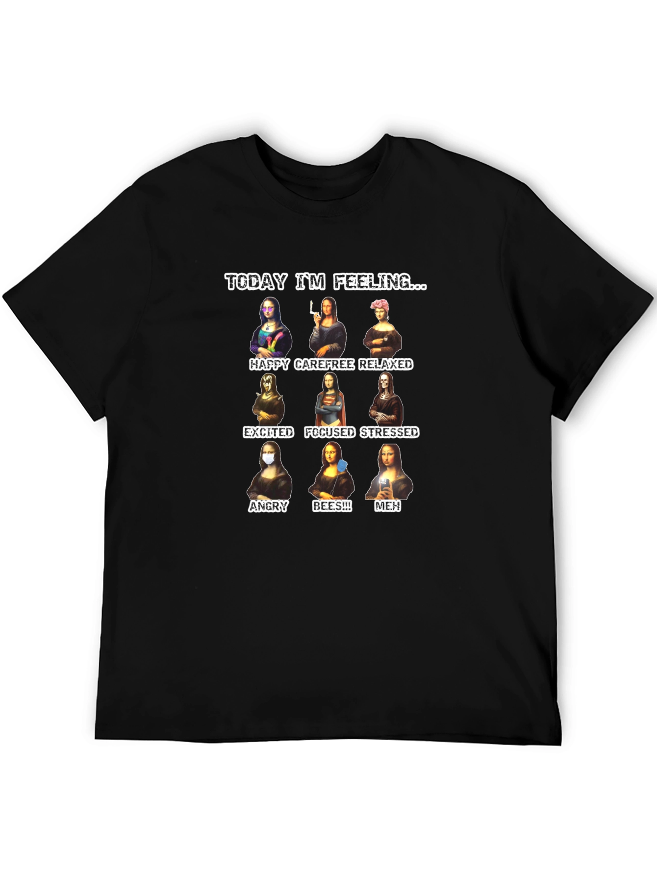 Funny Mona Lisa Moods Graphic T-Shirt