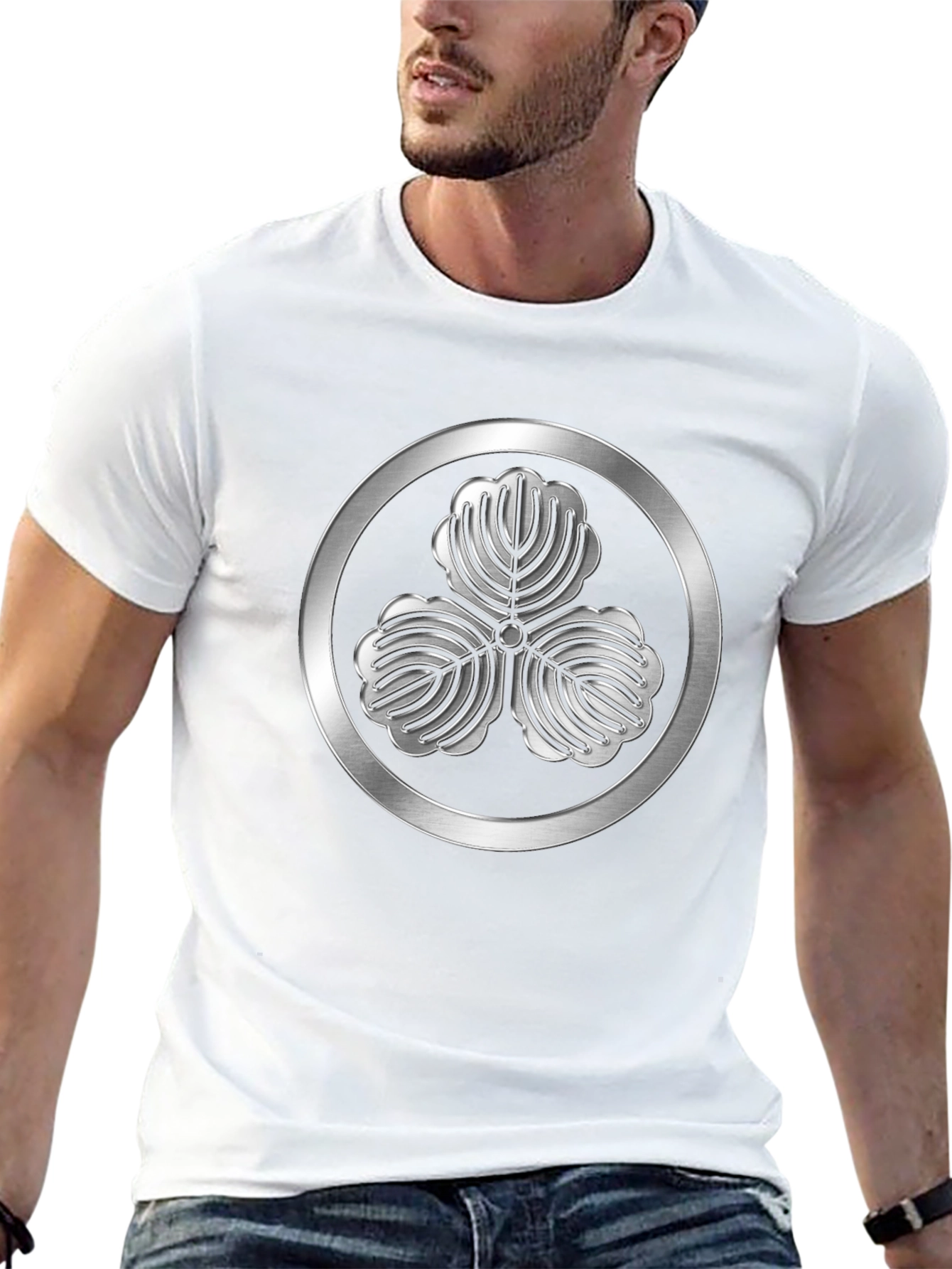 Black T-Shirt with 3-Leaf Kamon Design