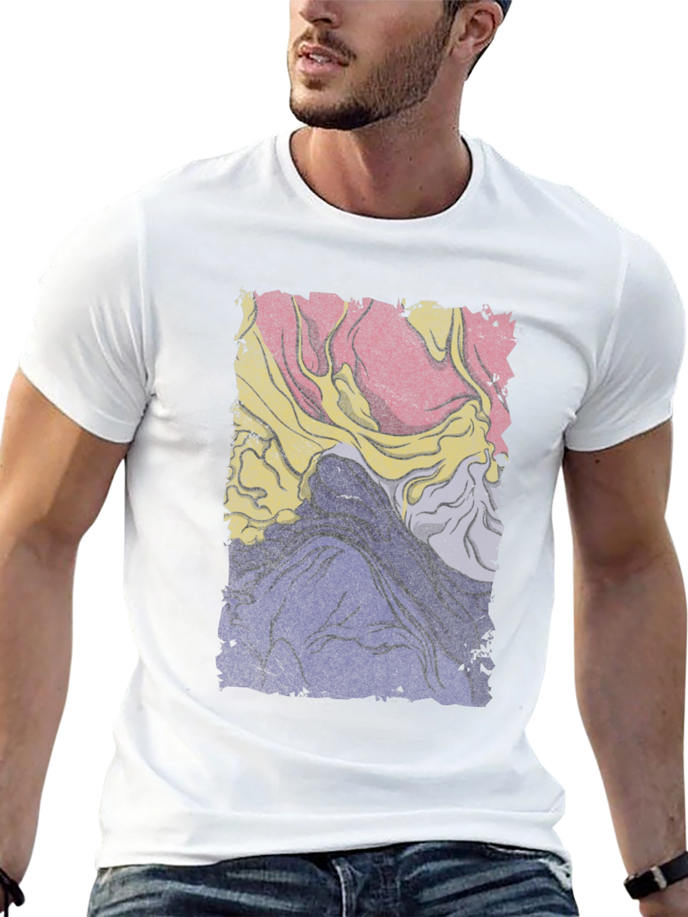 Retro Abstract Graphic Tee - Black Cotton Blend