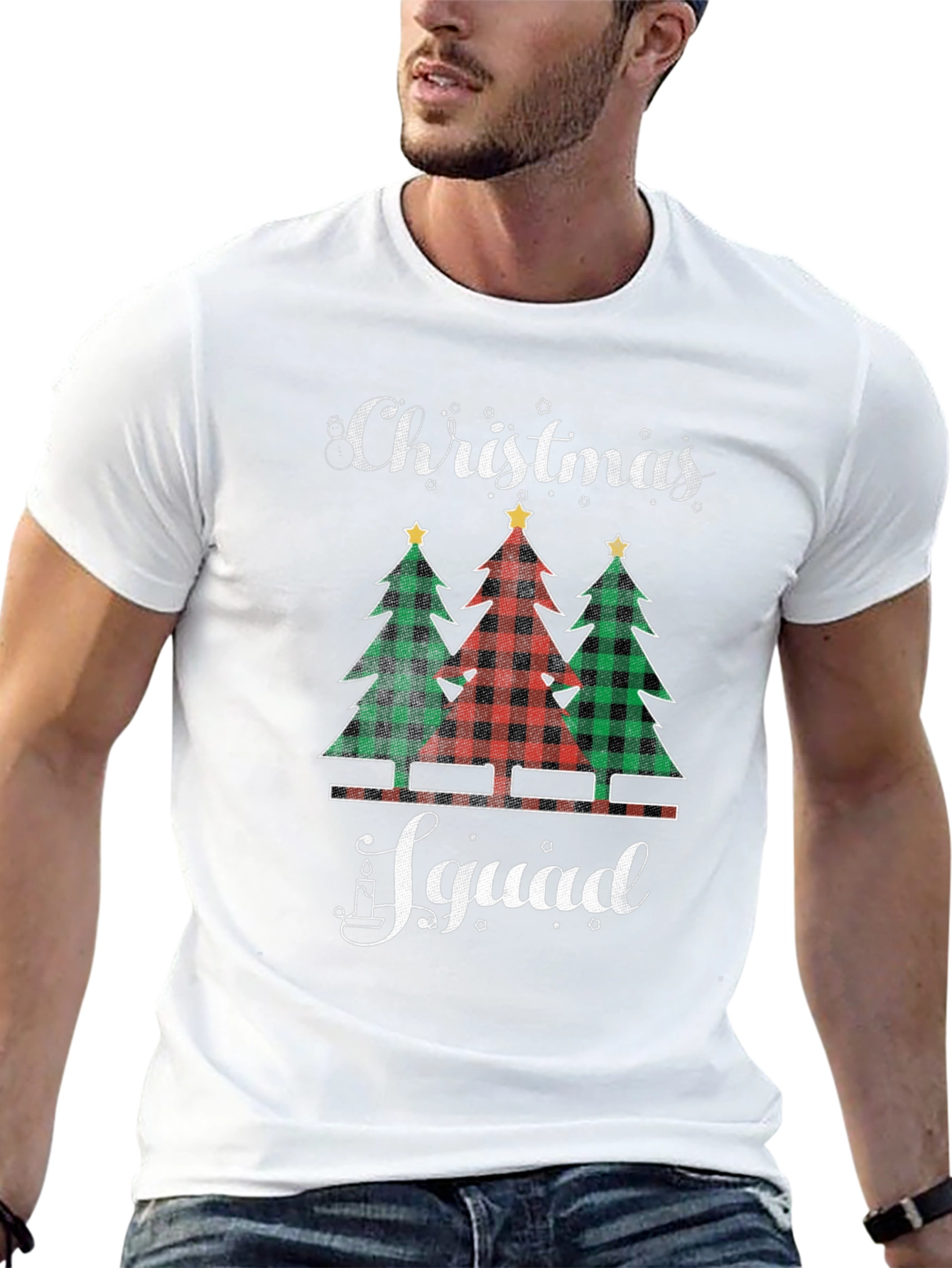 Christmas Squad Plaid Trees Graphic Tee