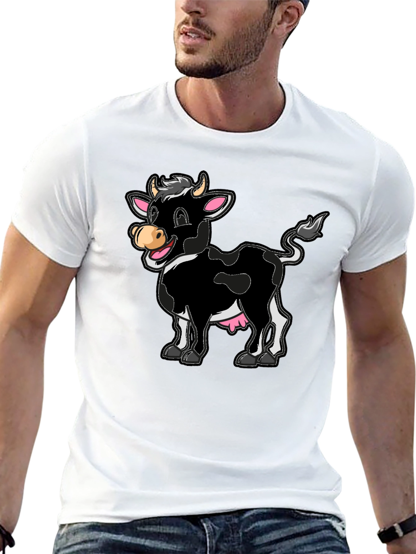 Funny Cartoon Cow Graphic Print T-Shirt