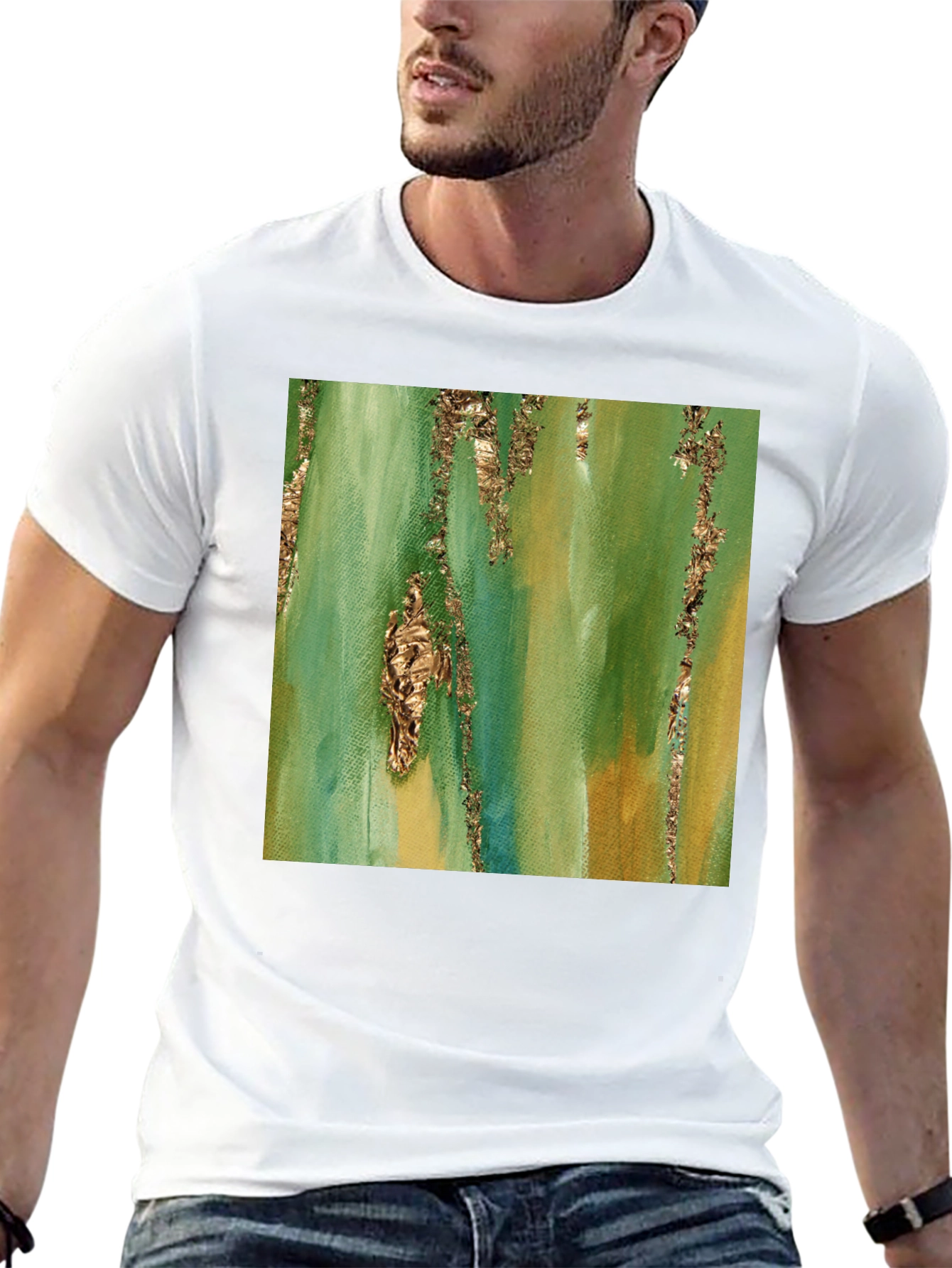 Green & Gold Abstract Art T-Shirt
