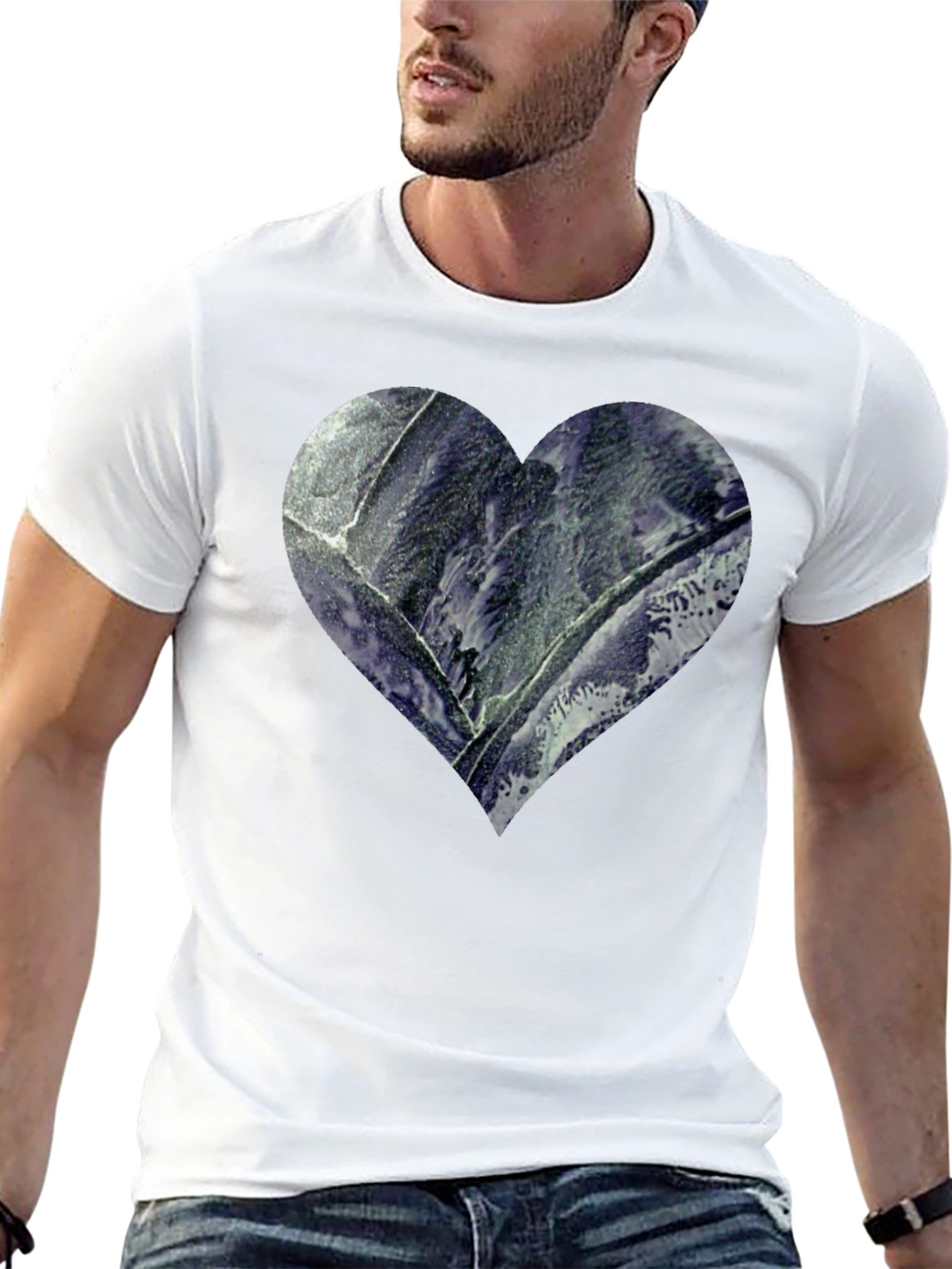Heart Print Mens Black T-Shirt