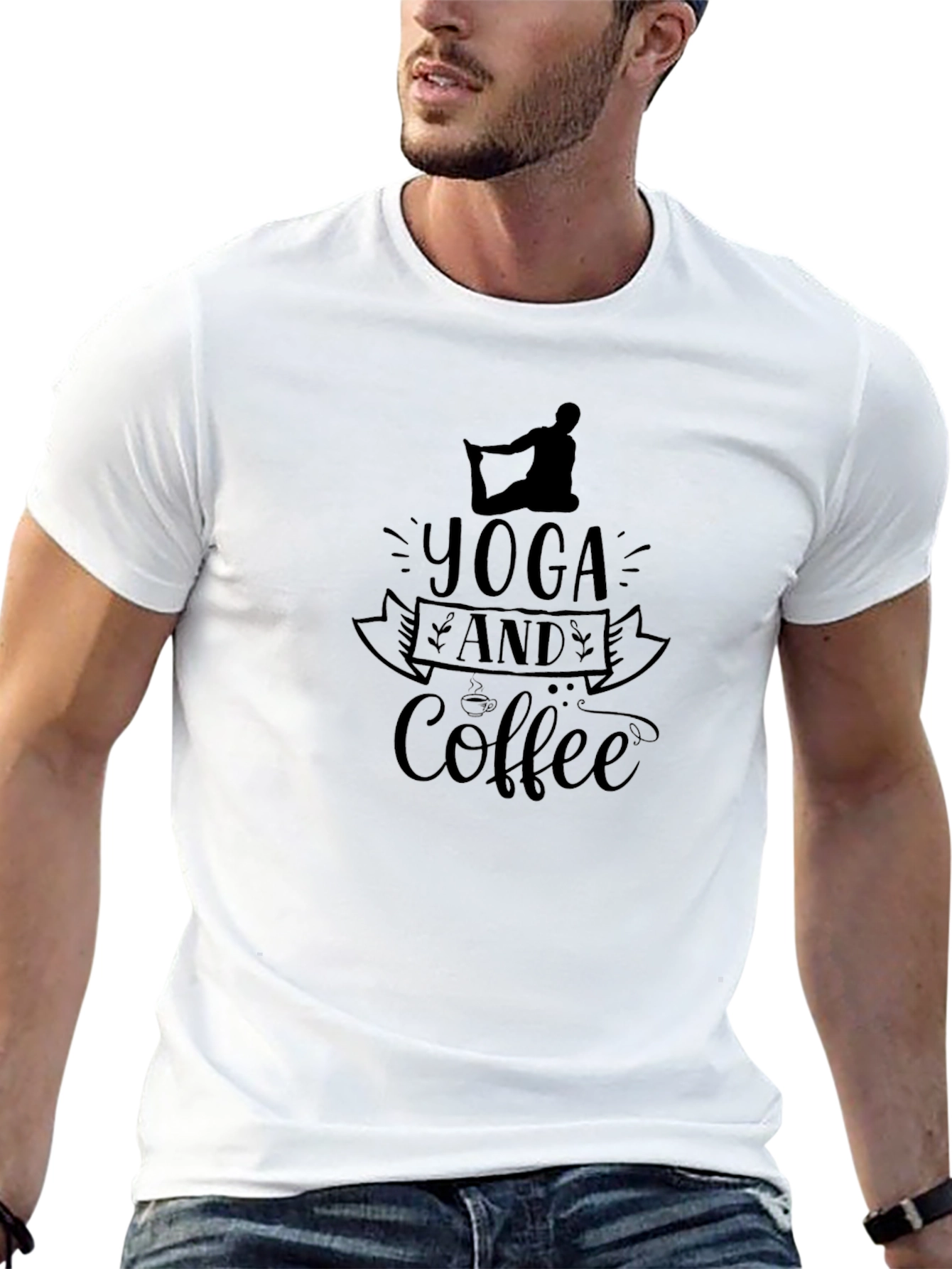 Yoga and Coffee Graphic Tee - Black Cotton Blend