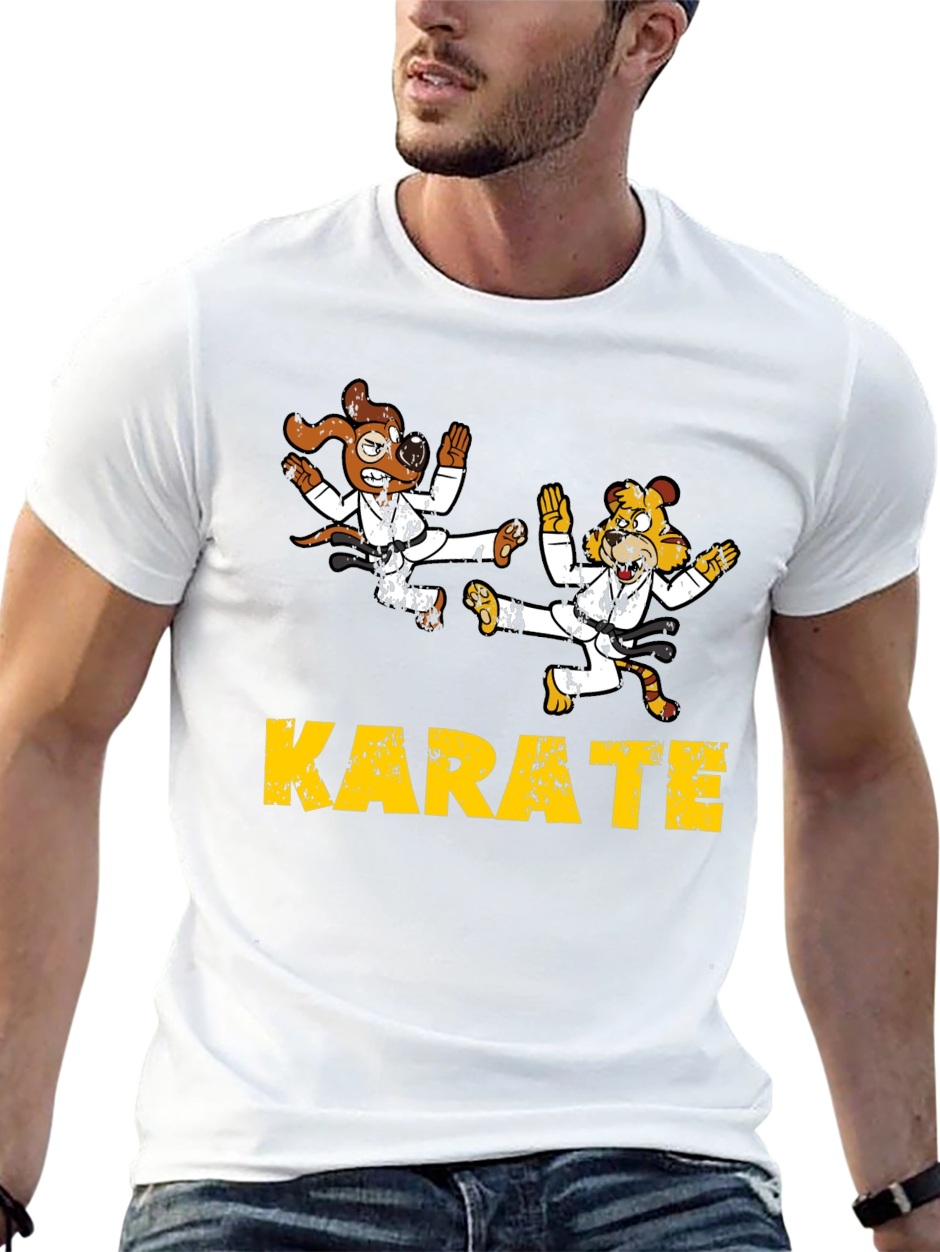 Karate Animal Cartoon T-Shirt Black