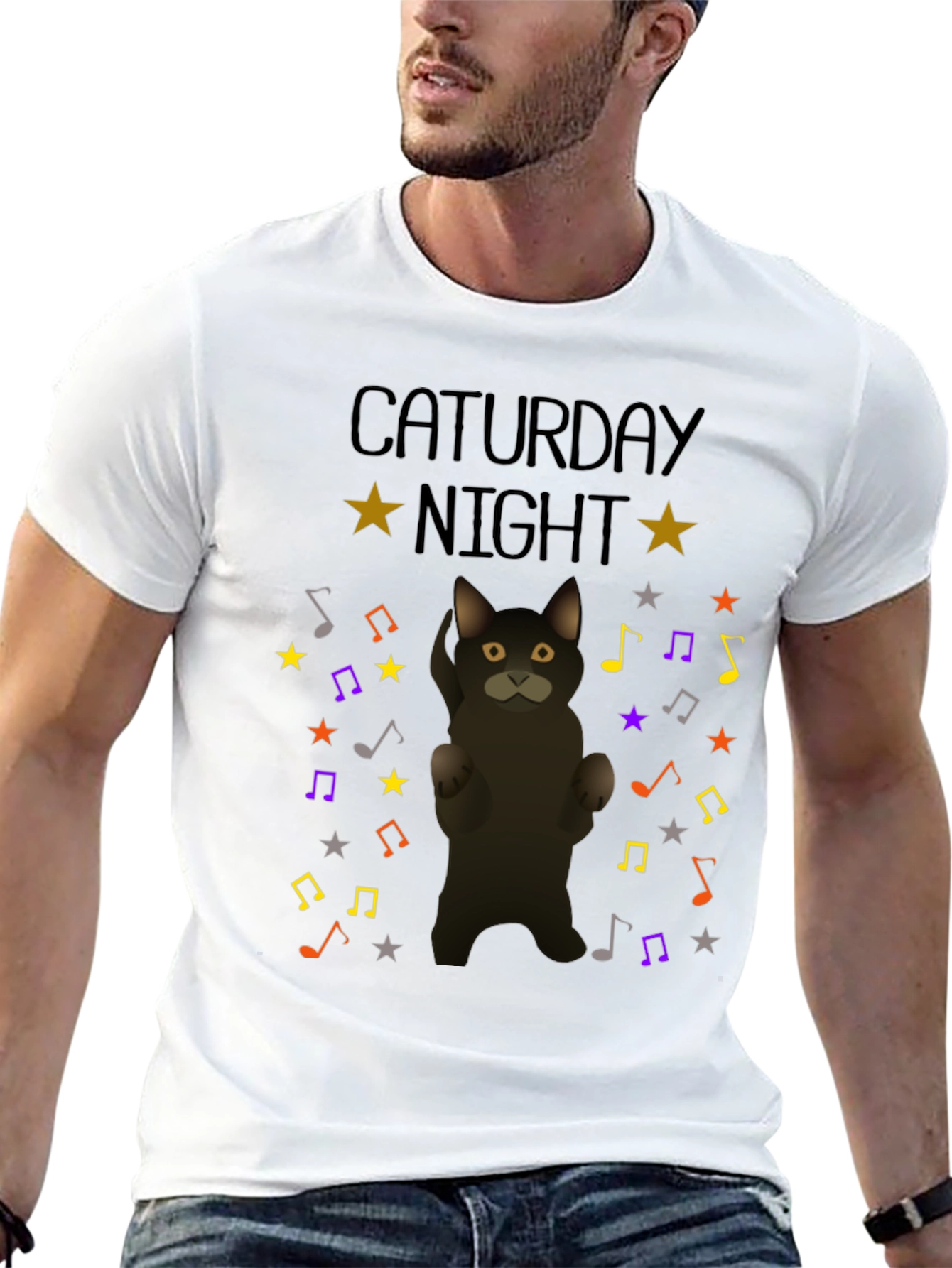 Caturday Night Cat Music Note T-Shirt