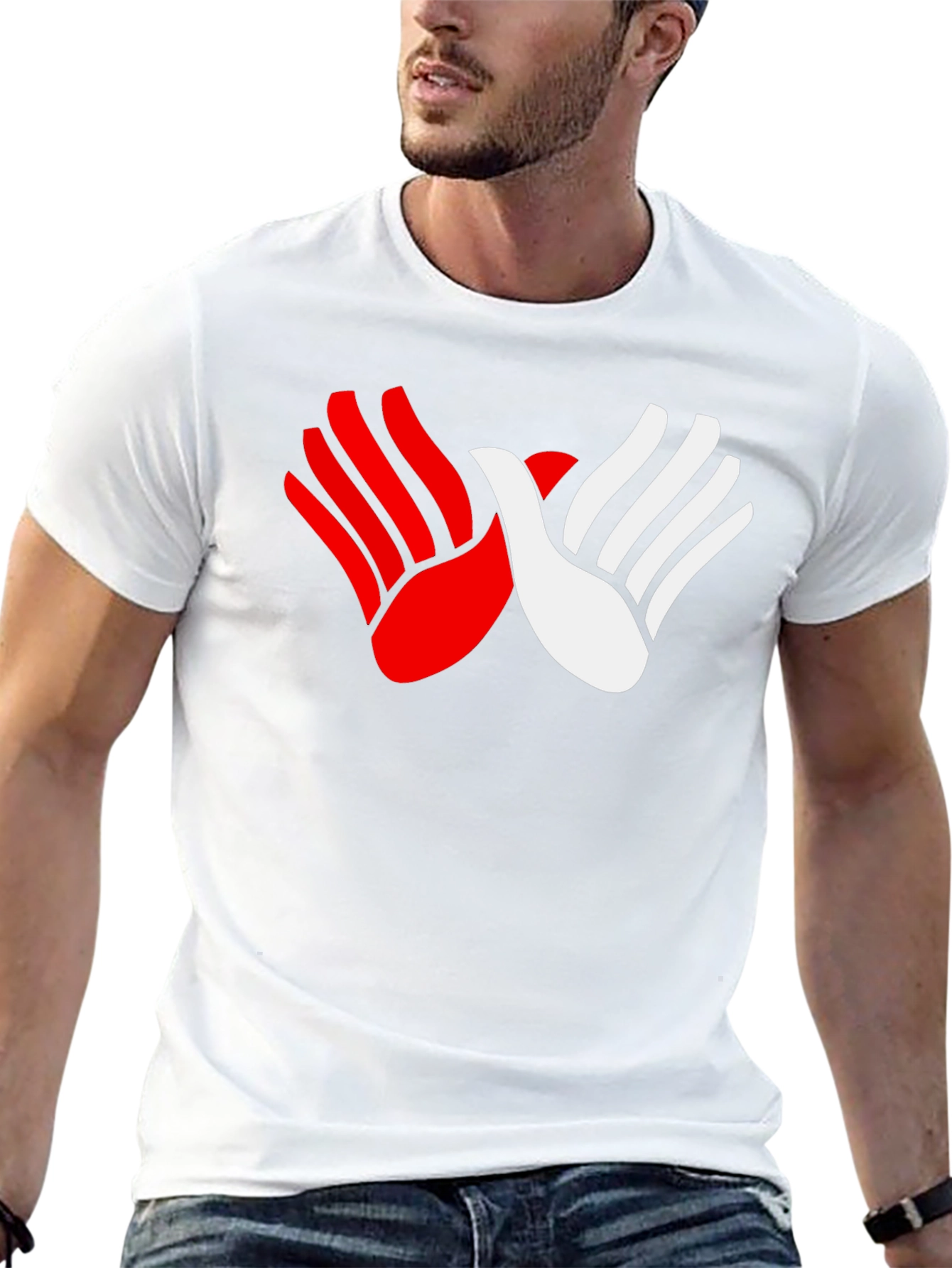 Red & White Hands Graphic Black T-Shirt